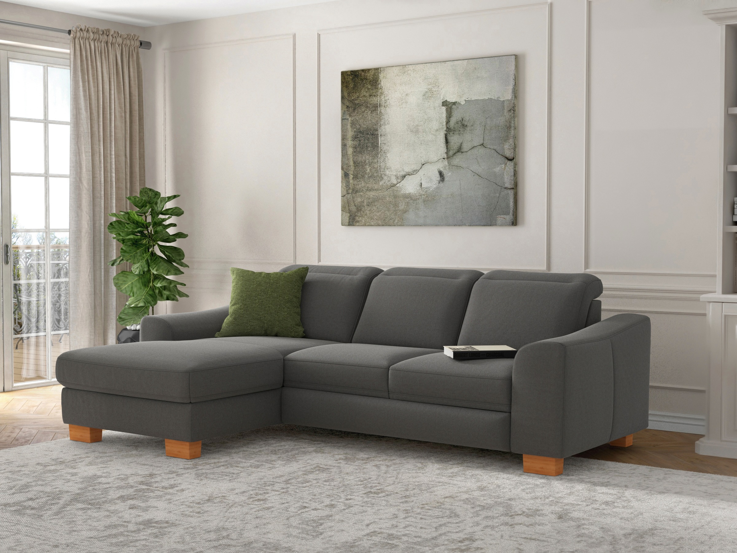 sit&more Ecksofa »Dundee L-Form«, mit Federkern und Massivholzfüßen, wahlweise mit Kopfteilverstellung