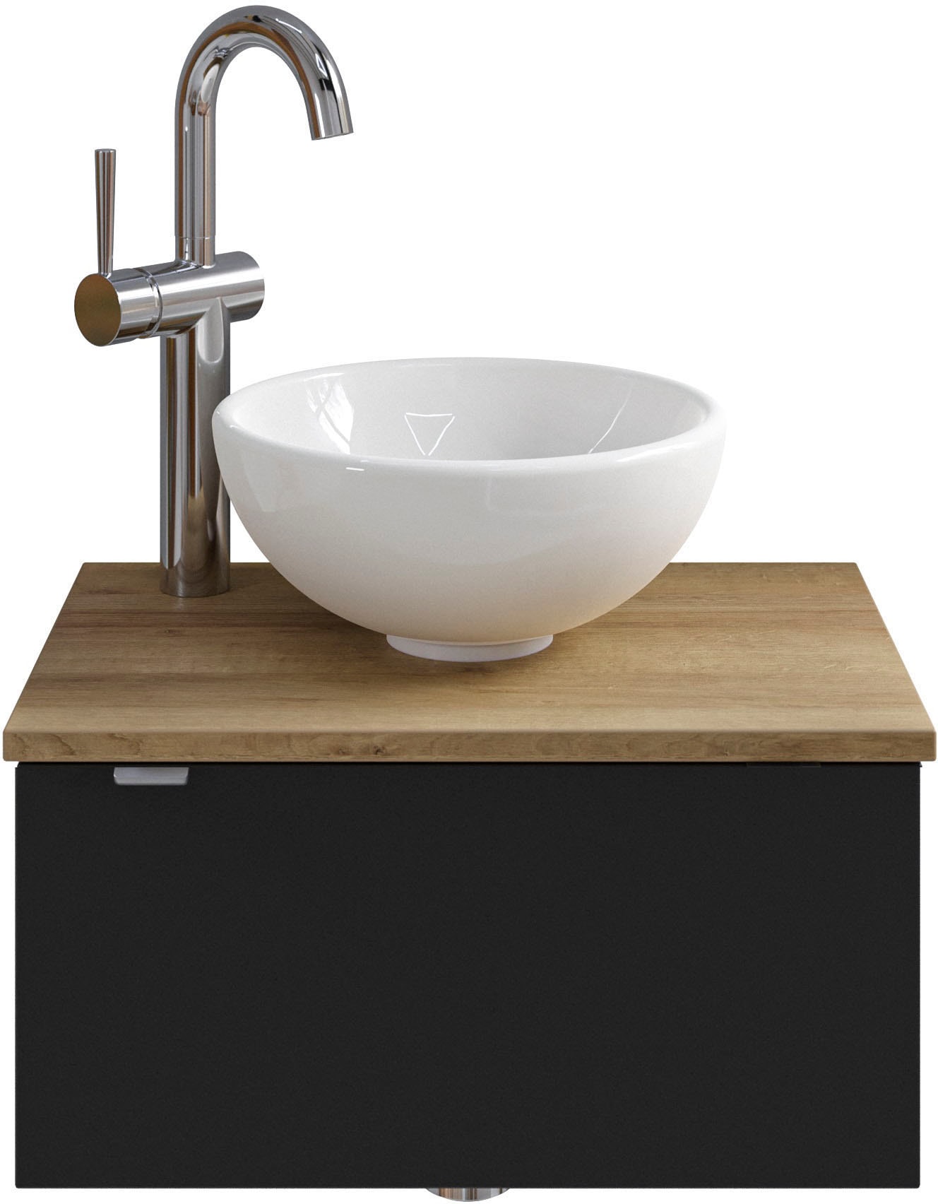 Saphir Waschtisch "Serie 6915 Waschschale mit Unterschrank für Gästebad, Gäste WC" Keramik-Aufsatzbecken, Waschtischplatte, Waschtischunterschrank, 3 Stk. tlg. 51 cm breit, 1 Tür, Waschtischplatte, kleine Bäder, ohne Armatur