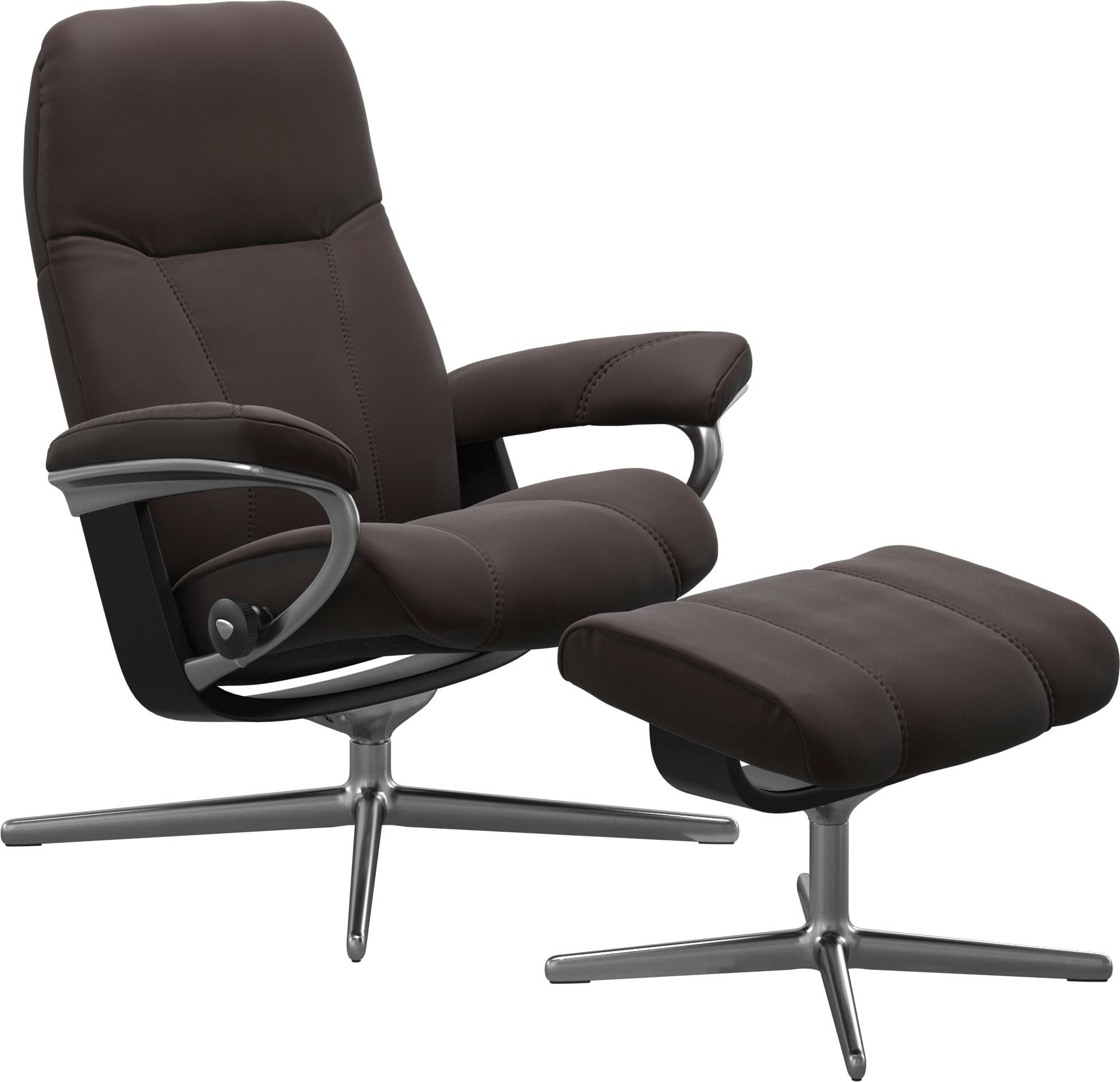 Stressless® Relaxsessel »Consul«, (Set, Relaxsessel mit Hocker), mit Hocker, mit Cross Base, Größe S, M & L, Holzakzent Schwarz