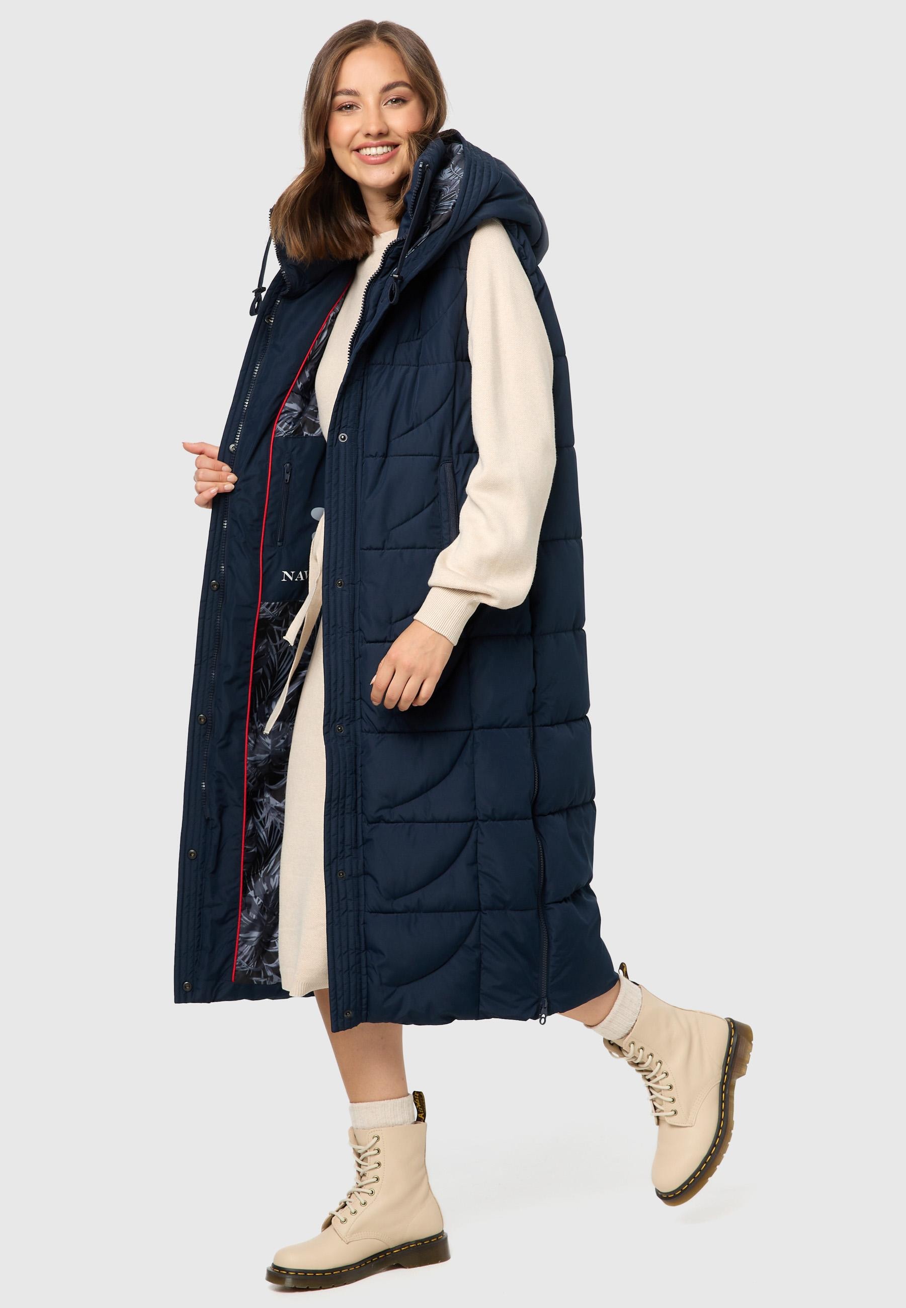 Navahoo Steppweste »Brezelchen«, Warme, lange Damen Outdoor-Weste mit Kapuze