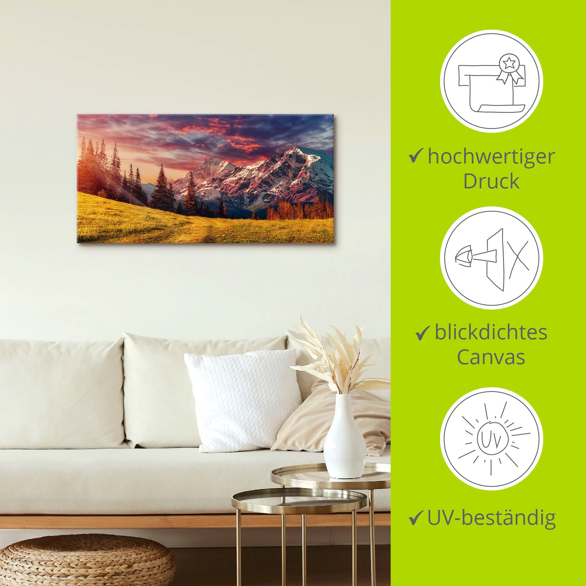 Artland Wandbild »Alpines Hochland«, Berge & Alpenbilder, (1 St.), als Alubild, Outdoorbild, Leinwandbild in verschied. Größen
