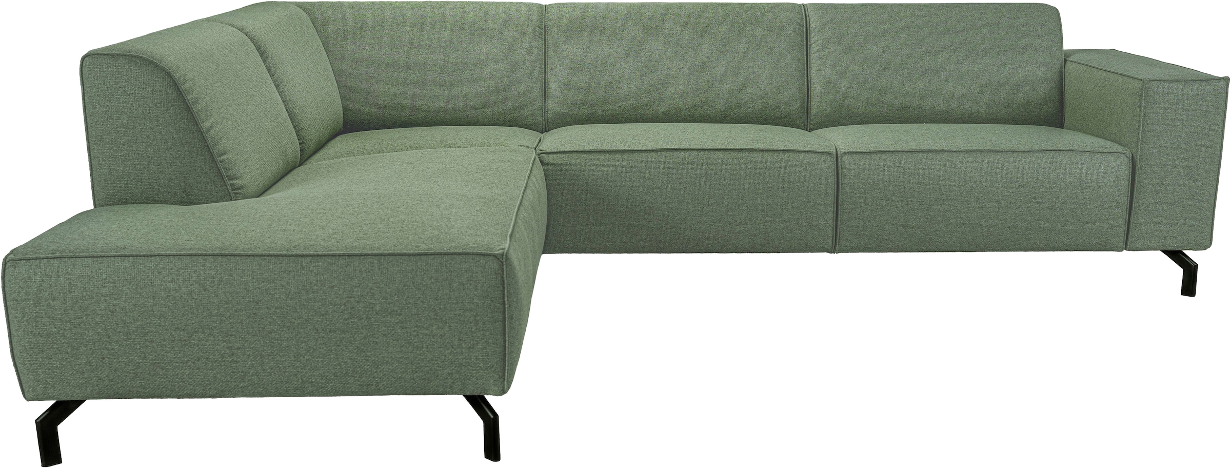 Places of Style Ecksofa »Lorcan, Breite 275 cm, weiches Sitzgefühl«, mit schwarzen Metallfüßen, Lederoptik und in weichem Strukturstoff
