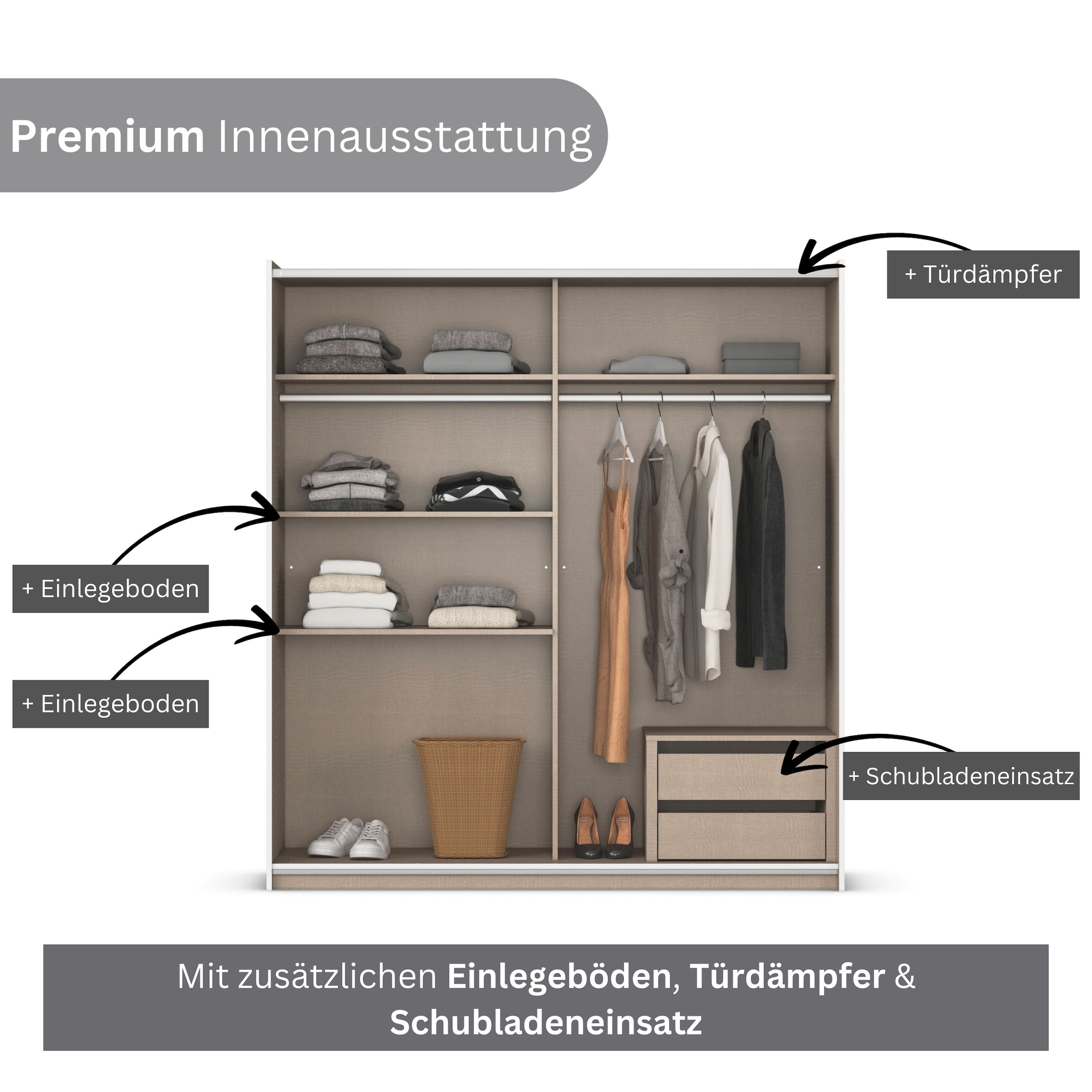 rauch Schwebetürenschrank »Kleiderschrank Garderobe TOPSELLER AURELIO mit 3 Ausstattungsvarianten«, 3 verschiedene Ausstattungsvarianten Griffe aus Metall MADE IN GERMANY