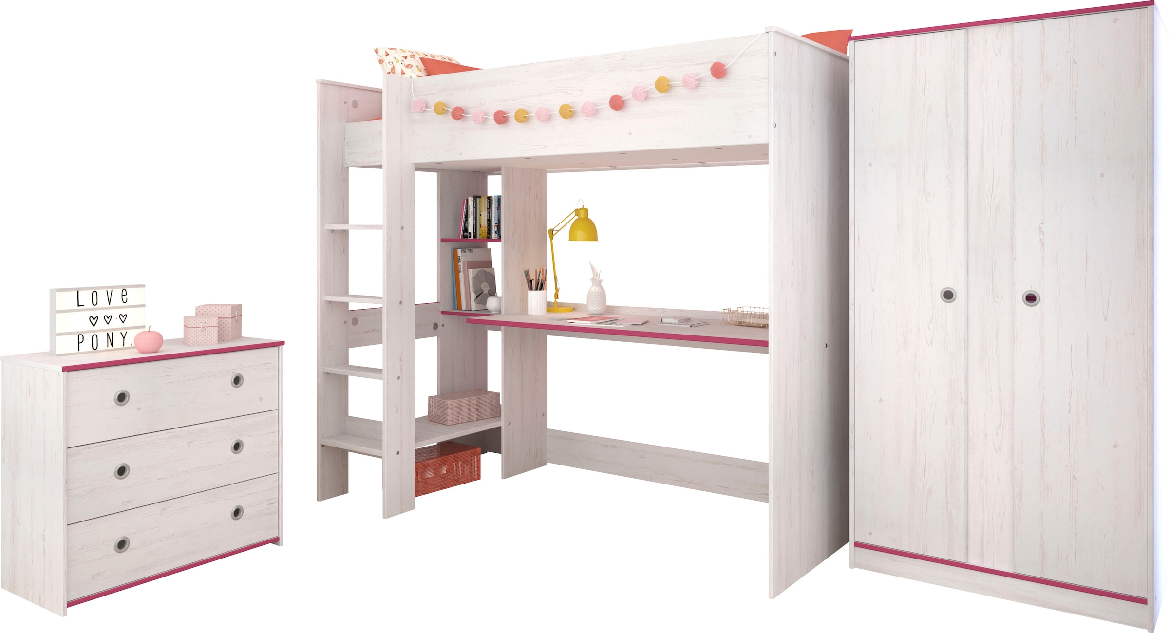 Parisot Jugendzimmer-Set "Smoozy" Set, Hochbett mit Schreibtisch, Kleidersc günstig online kaufen