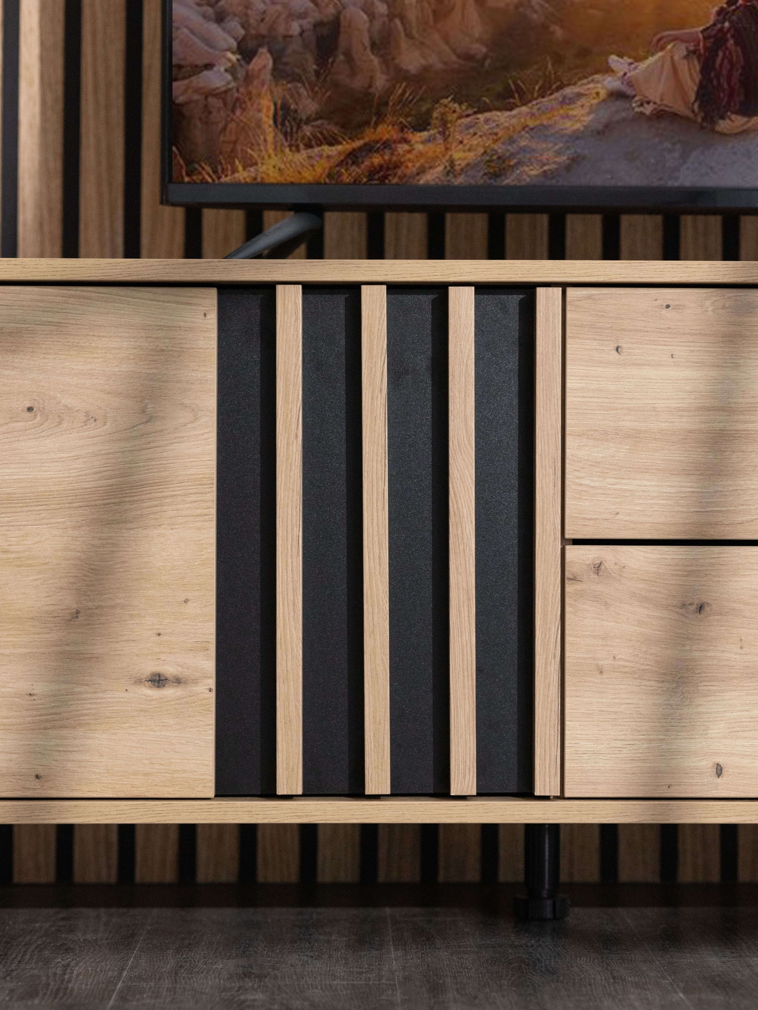 Home affaire Lowboard »LAVAL, TV-Board, TV-Kommode, TV-Schrank, TV-Unterschrank, TV-Möbel« Modernes Lowboard in Artisan-Dekor mit viel Stauraum, Lamellen-Optik