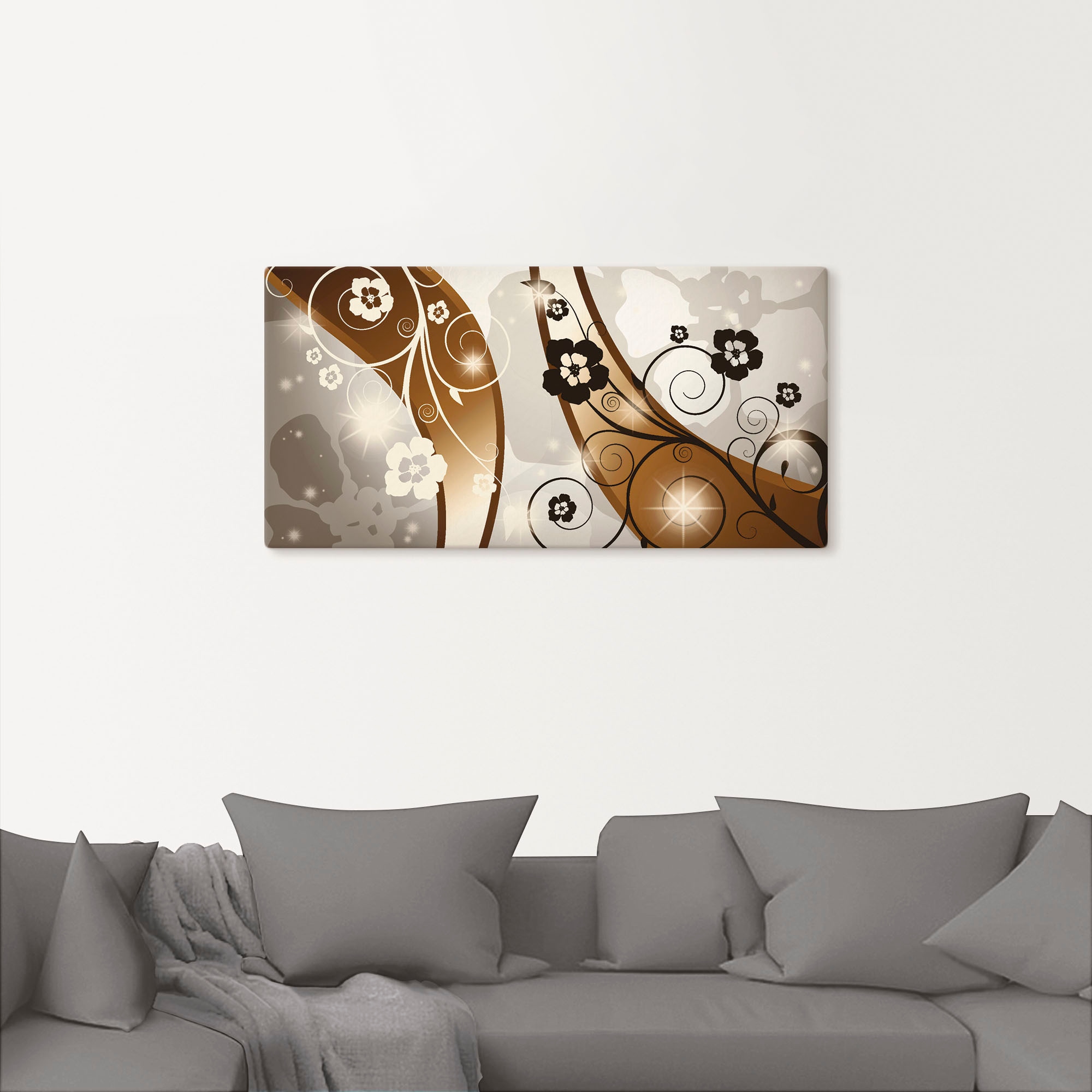 Artland Wandbild »Braune Wirbel mit Blumen«, Muster, (1 St.), als Leinwandbild, Poster in verschied. Größen