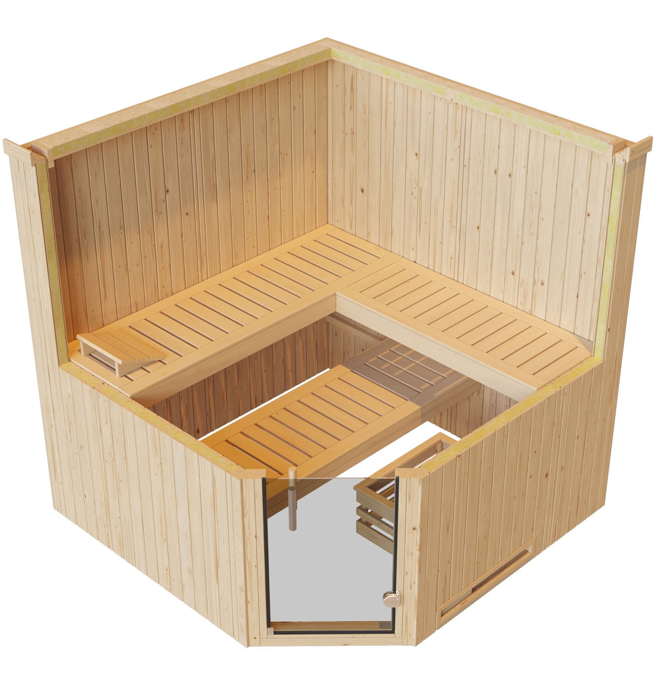 weka Sauna »Element-Ecksauna VARBERG 3«, vorgefertigte Elemente, moderne Ganzglastür