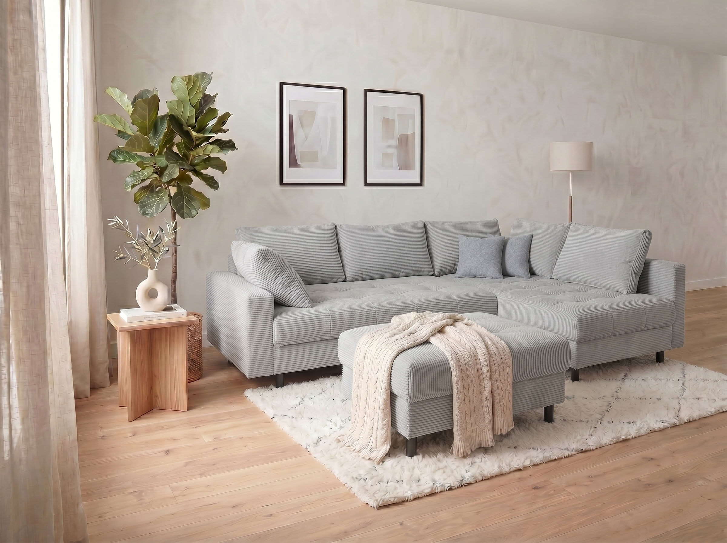 COLLECTION AB "Toni XL L-Form 274 cm Set inkl. Hocker" Set: Sofa & Hocker, 2 Zierkissen, Bonell-Federkern