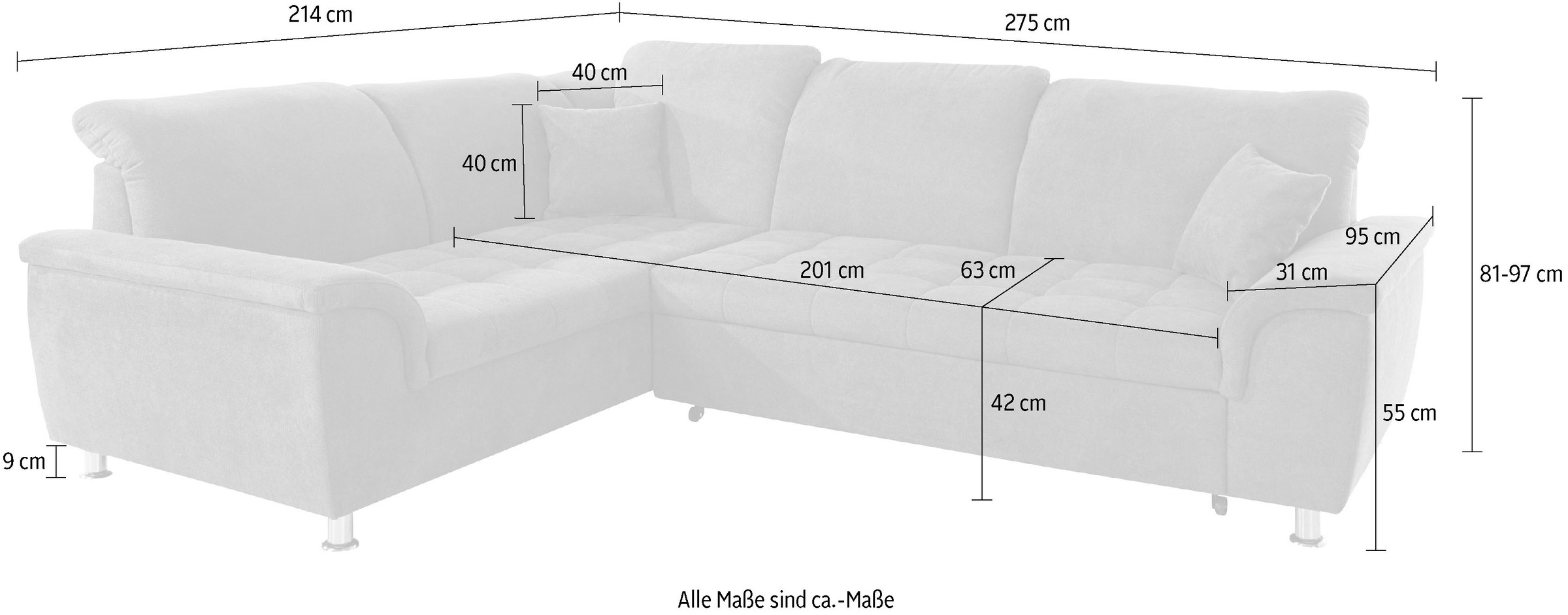 DOMO collection Ecksofa »Franzi L-Form«, wahlweise mit Kopfteilverstellung (dann Breite: 275 cm)