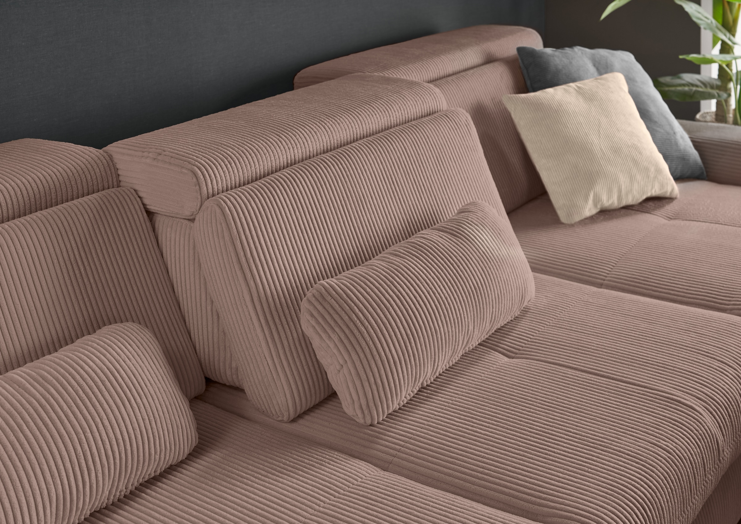 set one by Musterring Ecksofa whlw. mit Funktion, Kaltschaum, in Cord, rose, Sitzhöhe 49