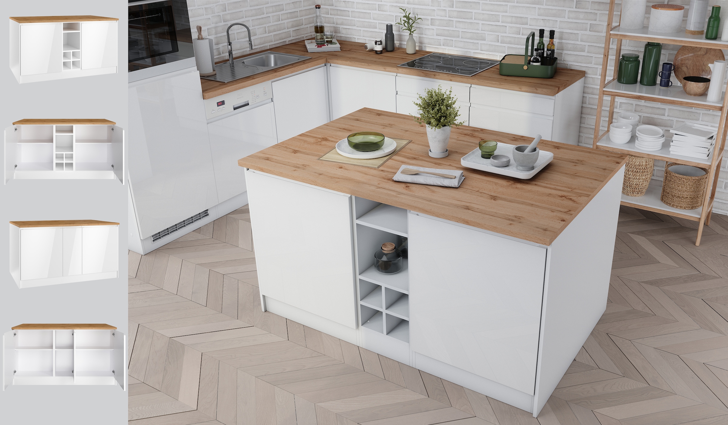 KOCHSTATION Kücheninsel »KS-Virginia« Breite 153 cm, MDF-Fronten, Flaschenregal