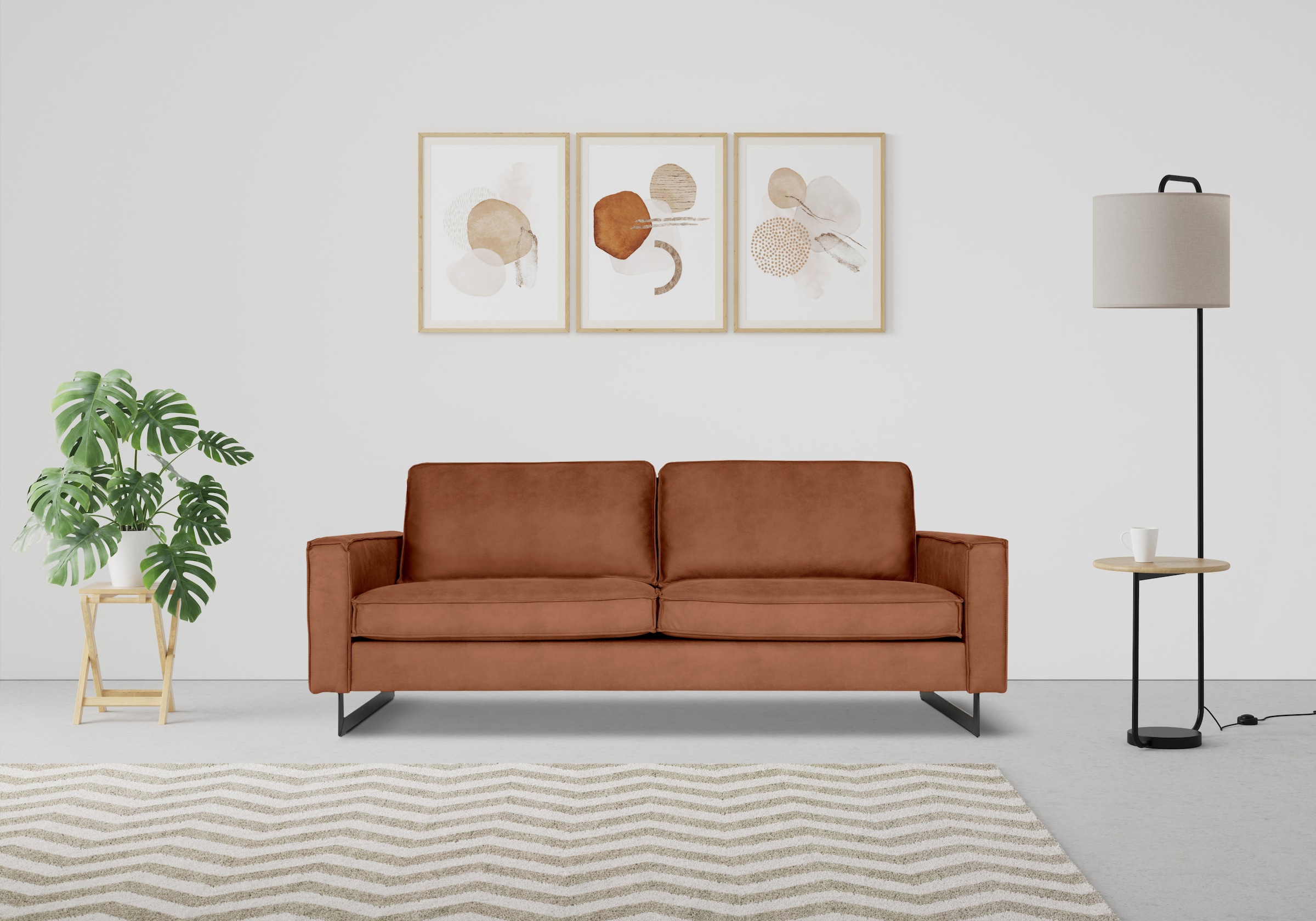 Home affaire 3-Sitzer "Pinto, 206 cm, Cord, Chenille, Lederoptik" mit Keder günstig online kaufen