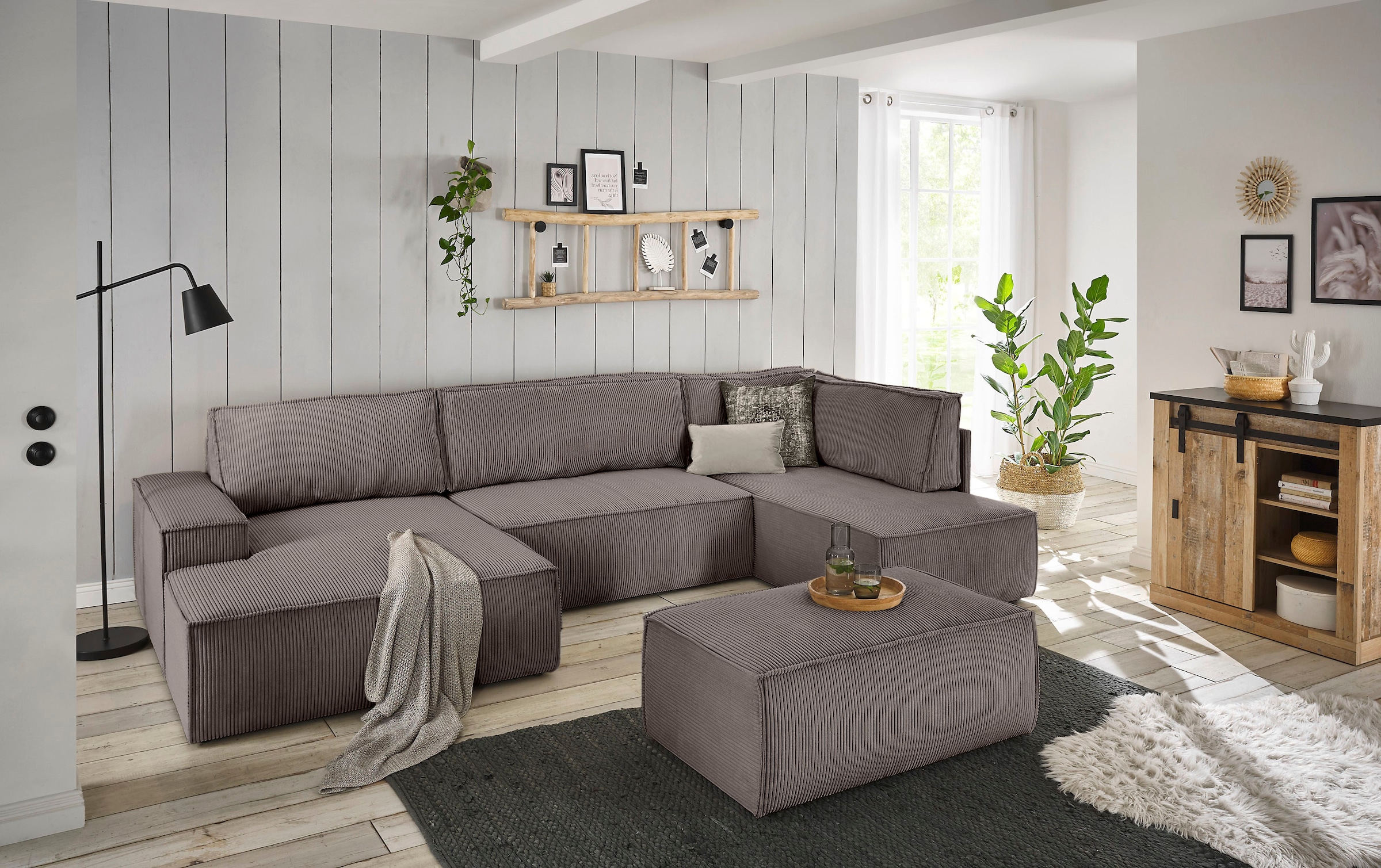 Home affaire Wohnlandschaft »SHERWOOD 329 cm, U-Form, Schlafsofa,«