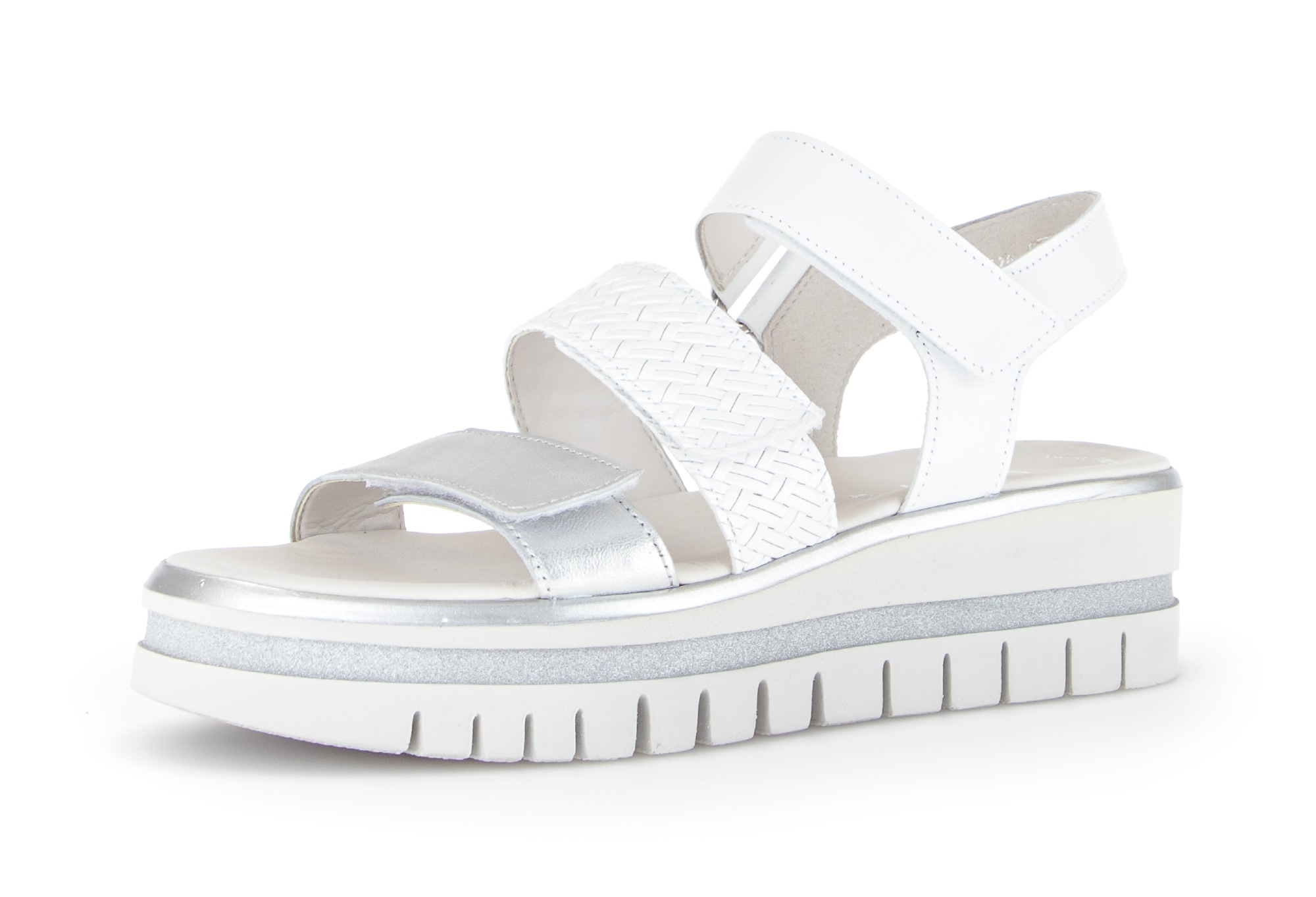 Plateausandaletten GABOR "Gabor Sandalen Glattleder", Damen, Gr. 39, silber, weiß, Glattleder, Schuhe