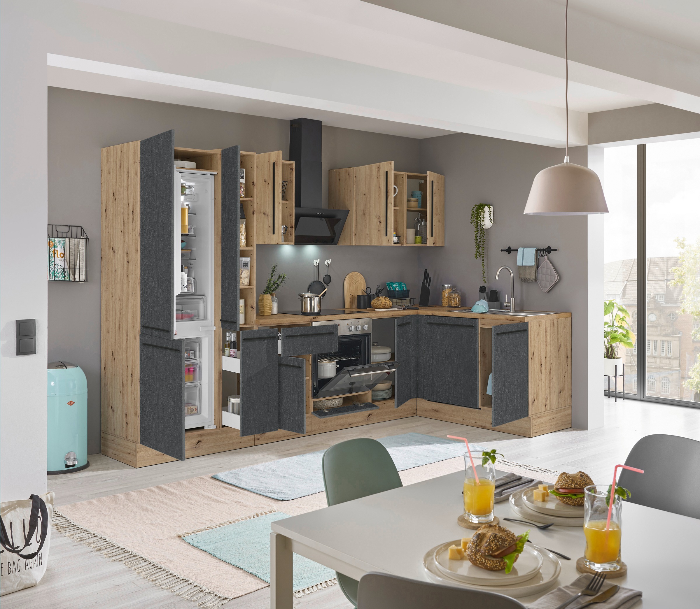 KOCHSTATION Winkelküche »Florida, Stellbreite 310x175 cm« wahlweise mit E-Geräten, mit Softclose für Türen und Schubkästen