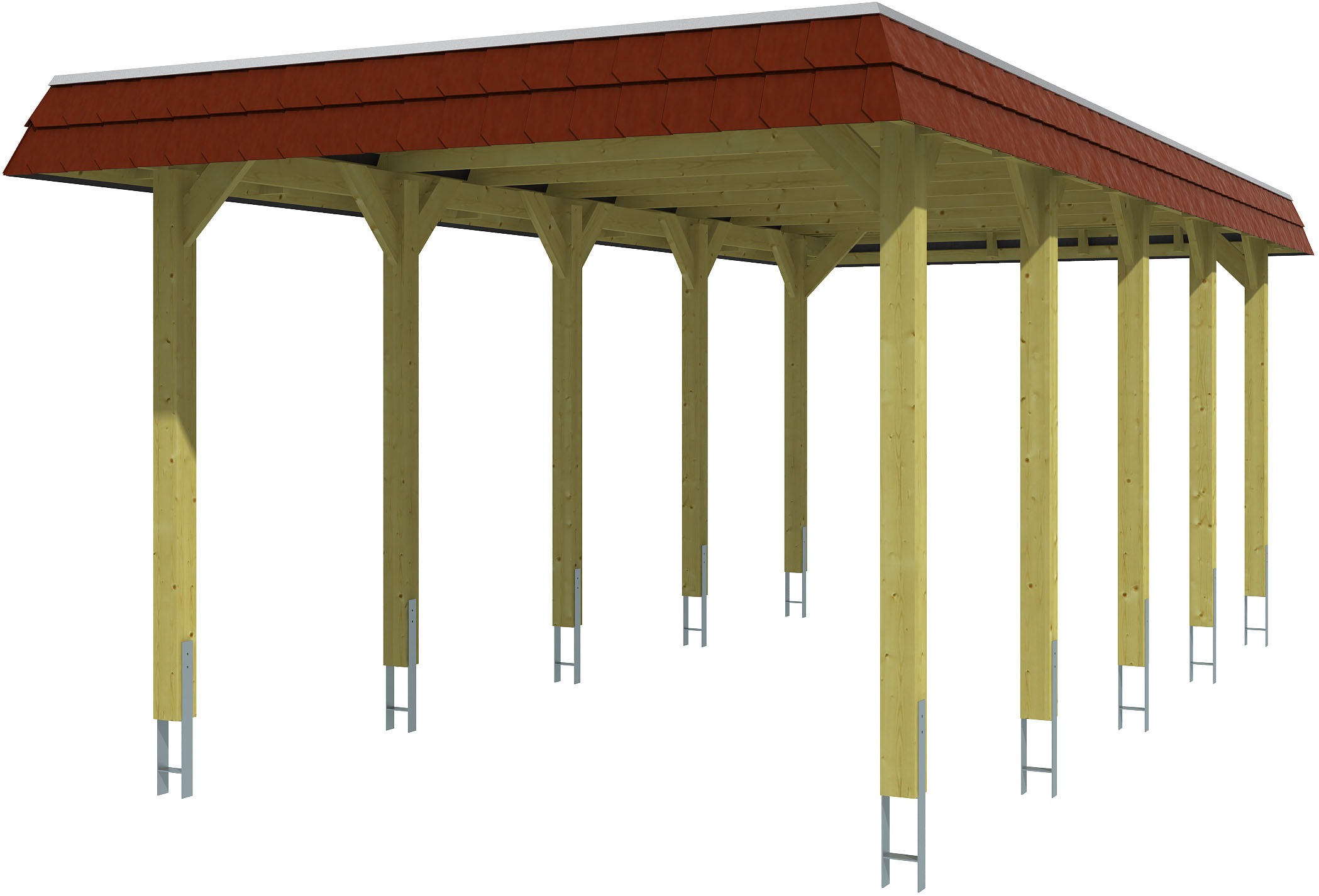 Skanholz Einzelcarport "Spreewald", Nadelholz, 285 cm, Grün, mit Aluminiumdach, rote Blende