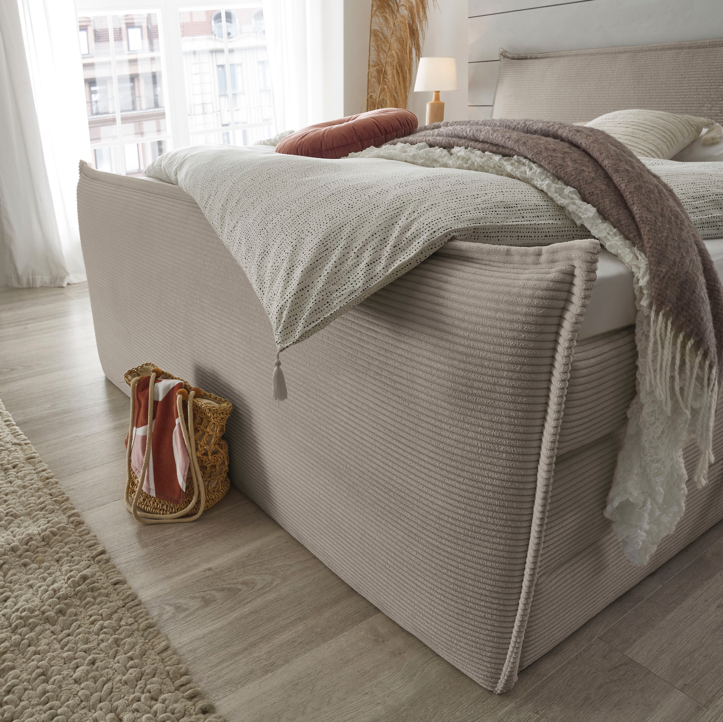 set one by Musterring Boxspringbett »Florida« in modernem Cord-Bezug, mit Bettkasten, in 3 Größen erhältlich