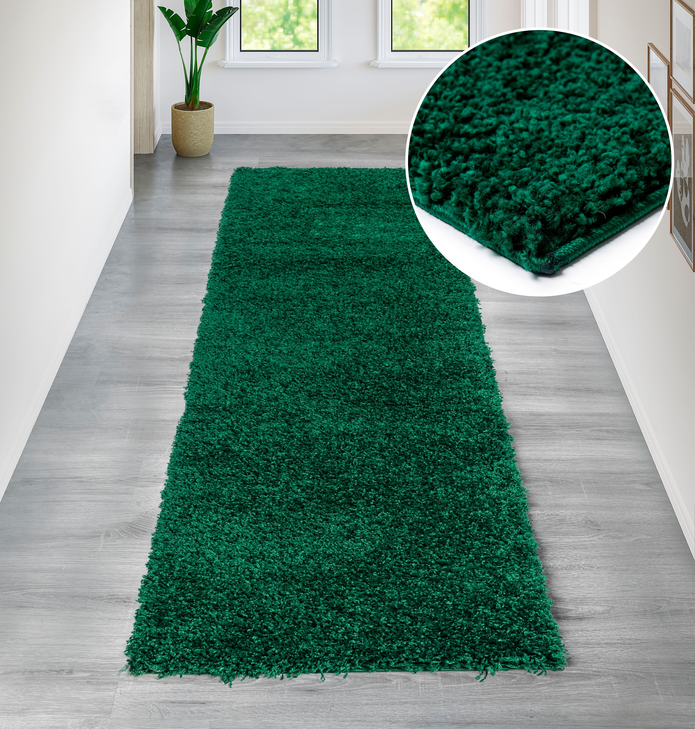 Hochflor-Teppich OTTO HOME "Viva Shaggy, in Standard- und Premium-Qualität, 30 mm oder 45 mm Höhe" Gr. 18, grün (dunkelgrün), B:80cm H:30mm L:300cm, Kunstfaser, Teppiche, Uni Farben, einfarbig, besonders weich und kuschelig, Kundenliebling