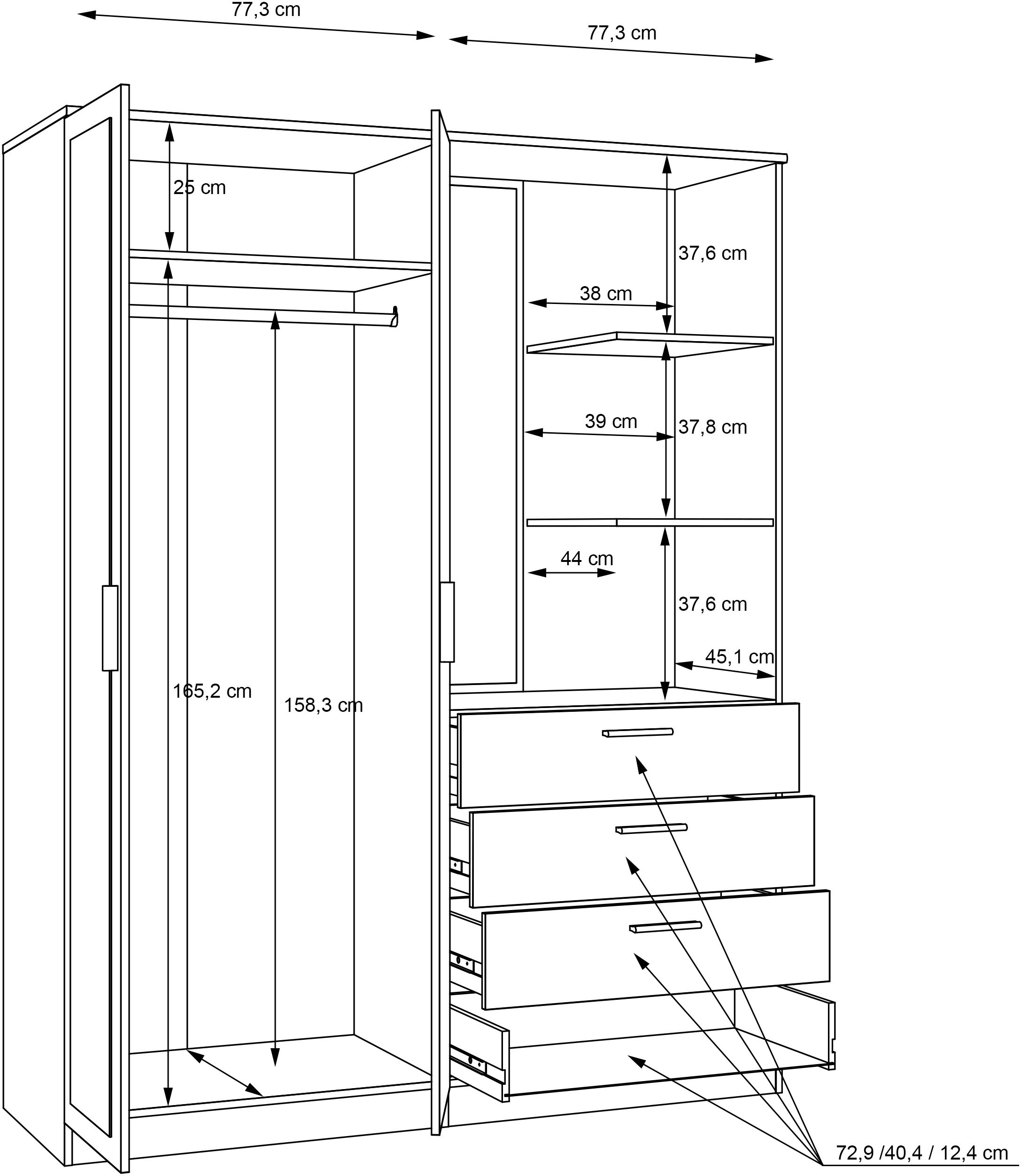 FORTE Kompaktgarderobe, B/H/T 159,3/203,4/52,7 cm, Stauraumwunder