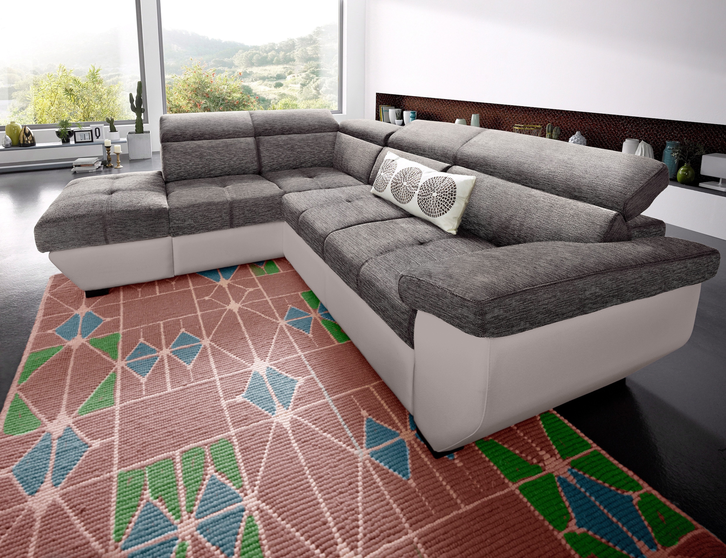 COTTA Ecksofa "Speedway L-Form, B: 262cm, moderne Couch, bequeme Wellenunterfederung," Kopfteilverstellung, optional Schlaffunktion & Bettkasten