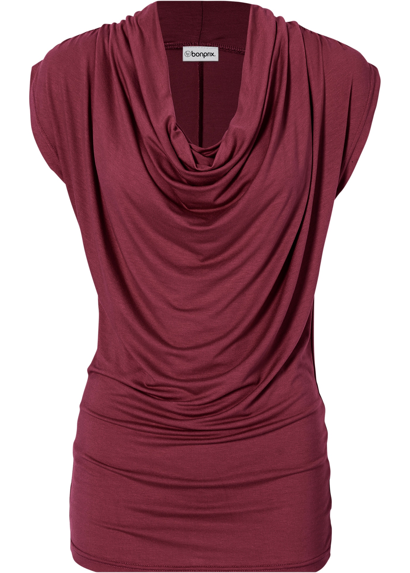 bonprix T-Shirt figurbetonte Passform, mit Wasserfallkragen und Raffungen