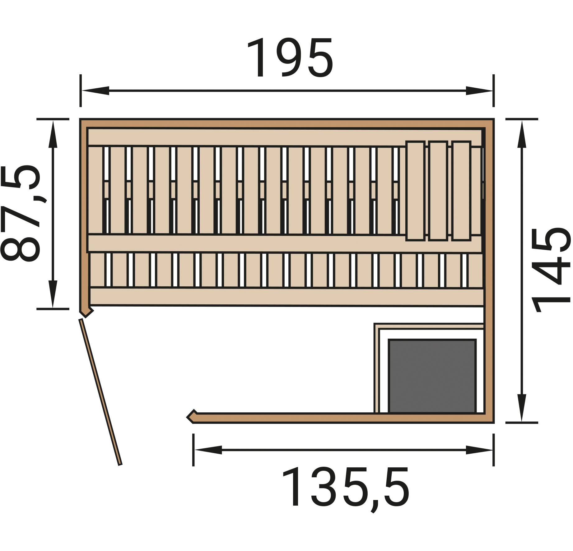 weka Sauna »Design-Sauna KEMI«, Blockbohlen, vorgefertigte Elemente, moderne Ganzglastür