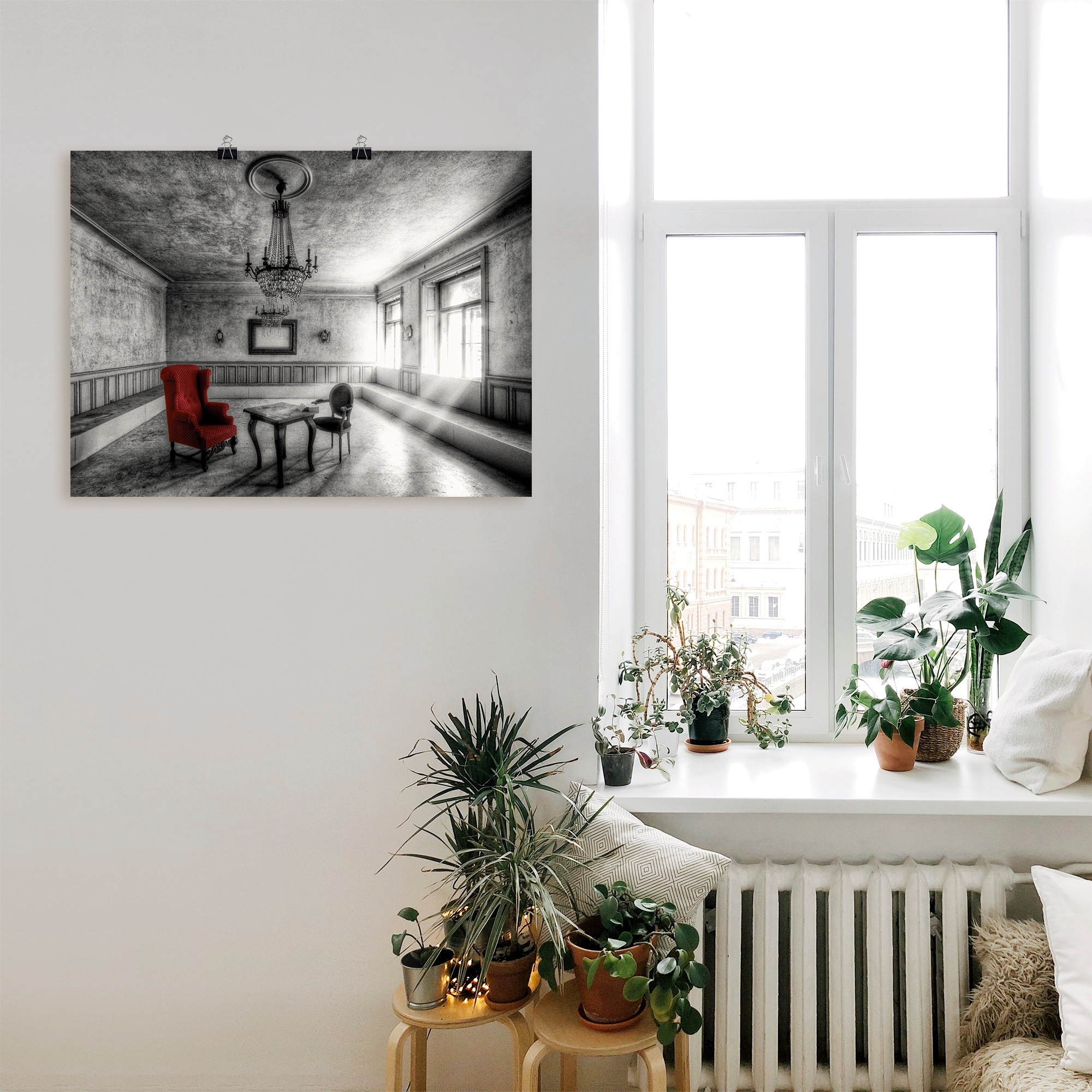 Artland Wandbild "Lost Place - Roter Sessel", Architektonische Elemente, (1 günstig online kaufen