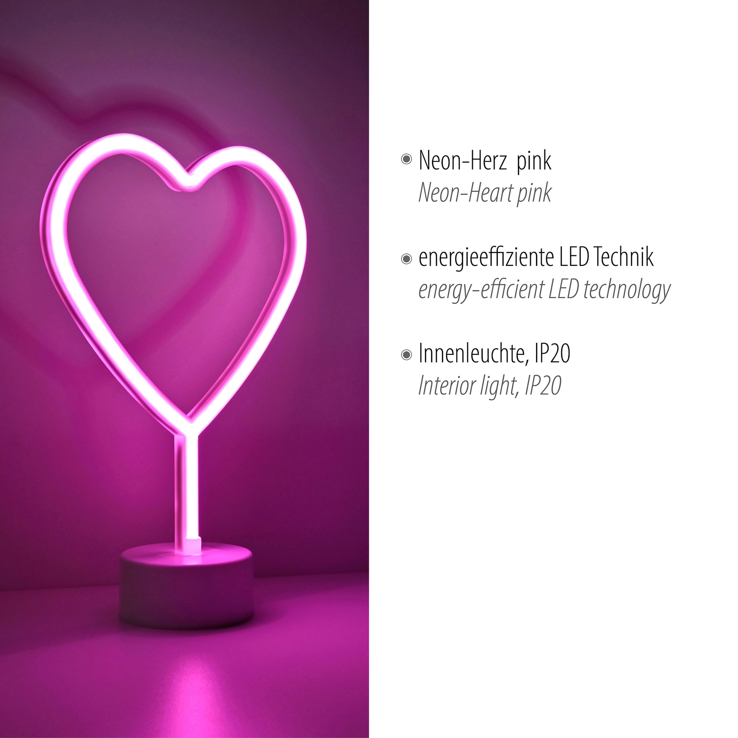 JUST LIGHT LED Wandleuchte »NEON-HERZ«, 1 flammig, Leuchtmittel LED-Board | LED fest integriert