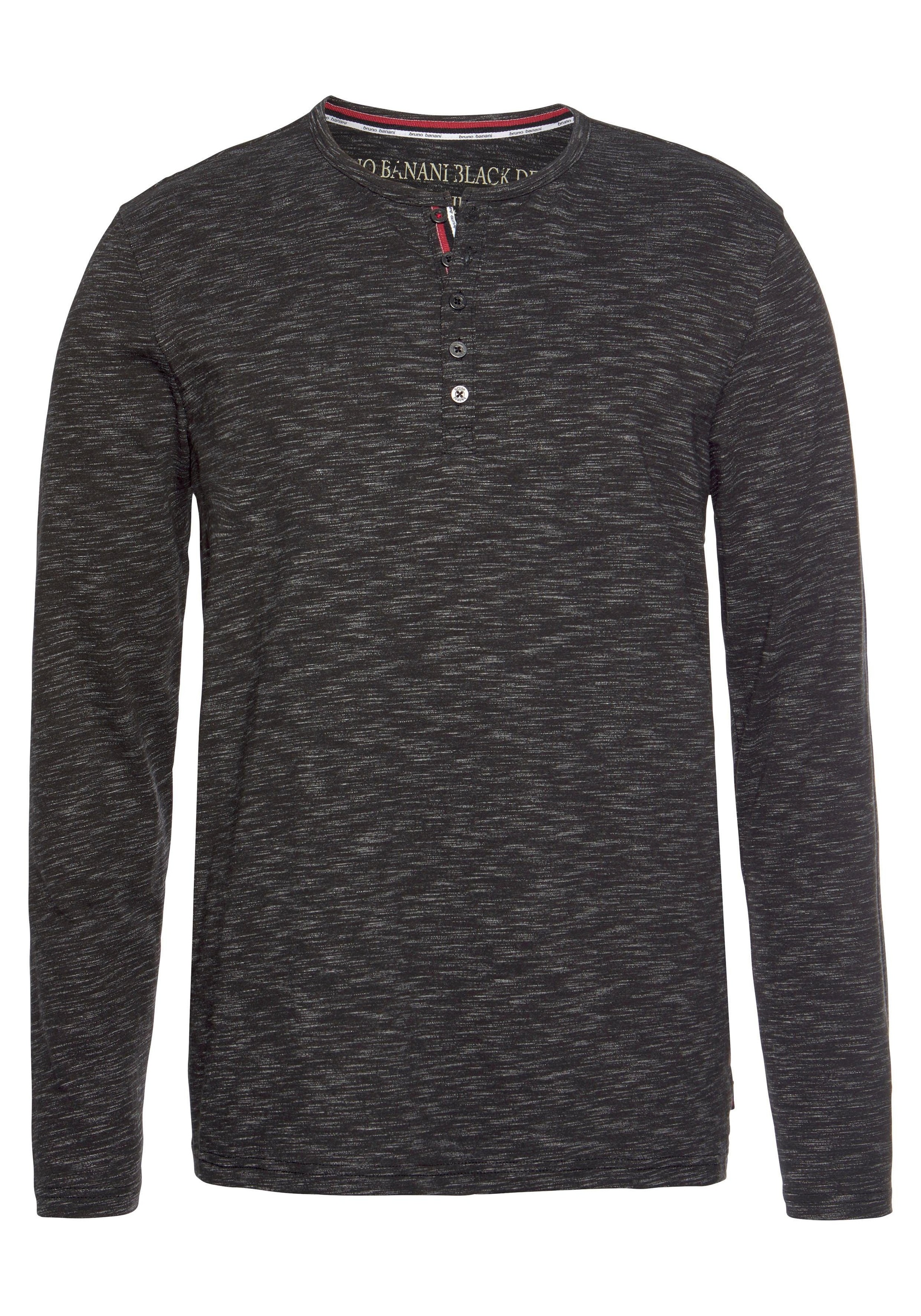 Langarmshirt BRUNO BANANI, Herren, Gr. S (44/46), grau (anthrazit, meliert), Single Jersey, Obermaterial: 90% Baumwolle, 10% Polyester, meliert, schmal, Rundhals, Shirts Langarmshirt, schmale Passform, melierte Optik und Druck, Topseller 3