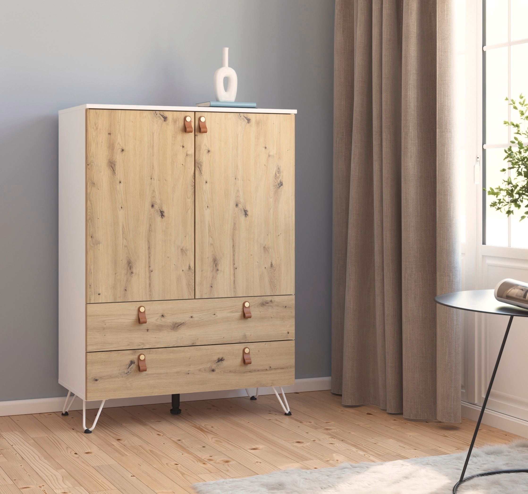 rauch Hochkommode »Homey by Aditio«, mit Grifflaschen in Leder, 2 Schubladen mit Softclose-Funktion