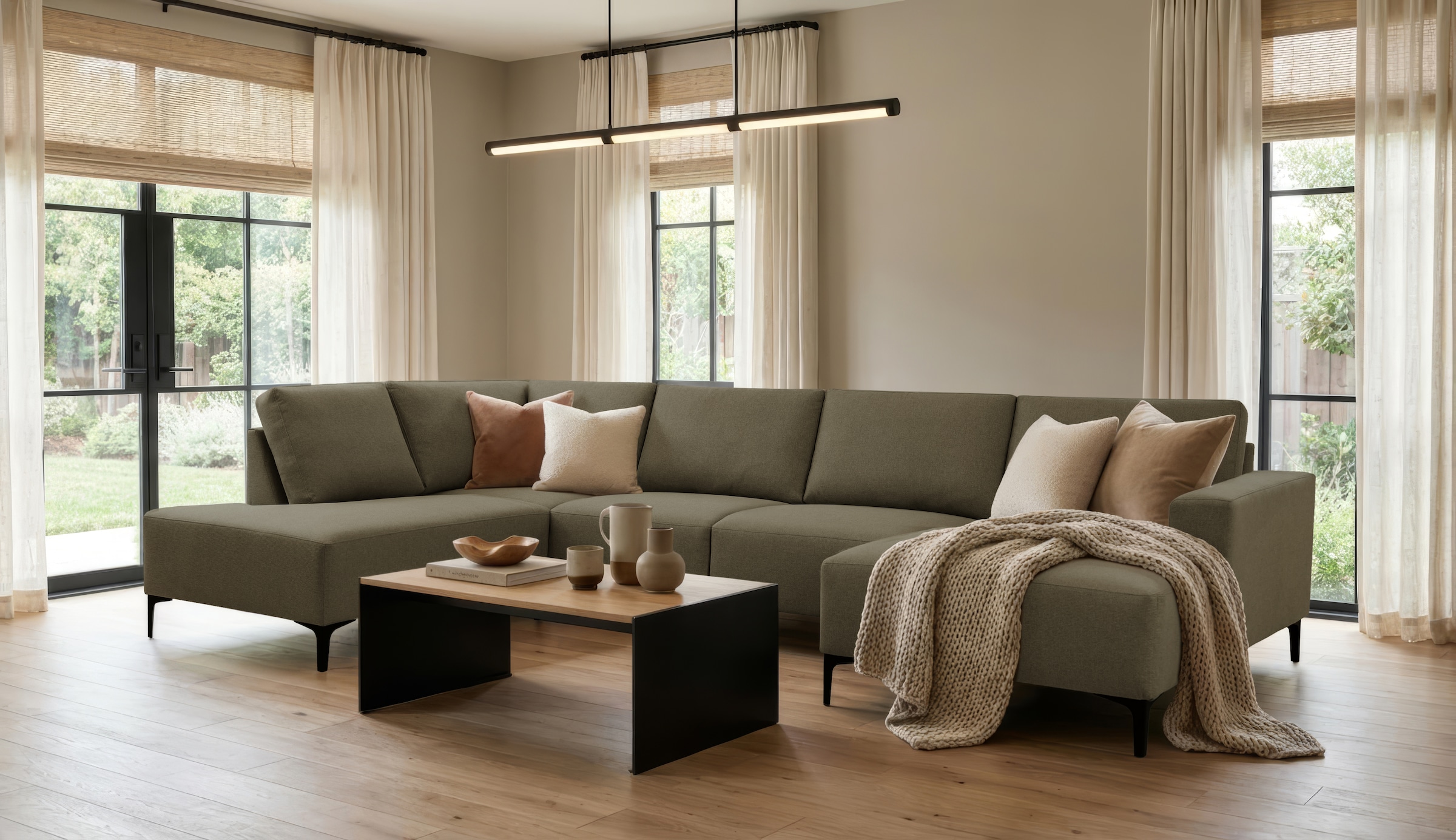 OTTO home Wohnlandschaft "Tournon U-Form, XXL Sofa, Breite 333 cm, Webstoff, Chenille" Designsofa im nordischen Stil, Wellenunterfederung, Metallfüße