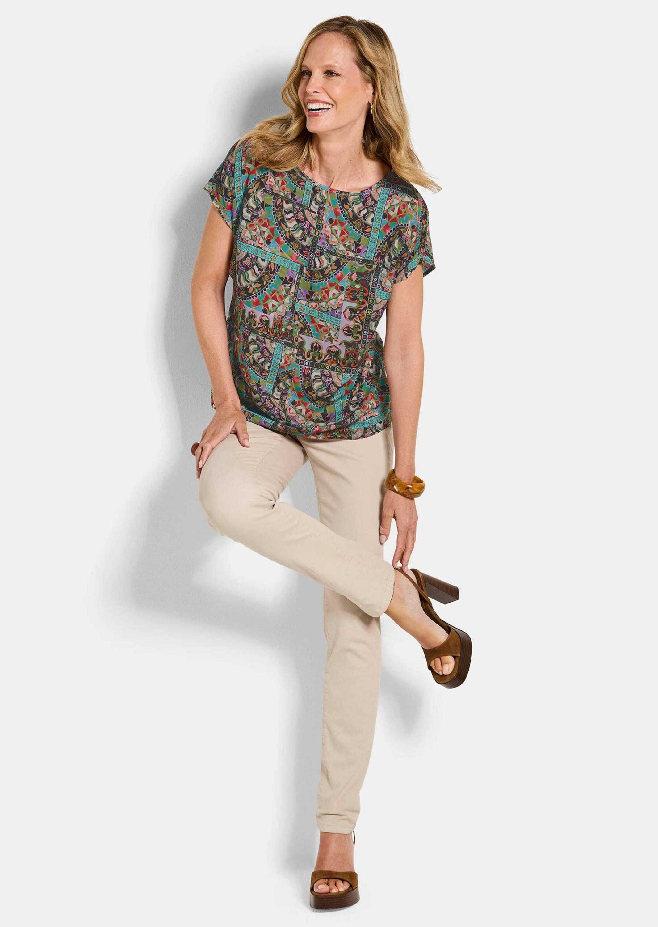 GOLDNER Kurzarmbluse "Kurzgröße Viskose-Bluse mit Orient-Print" günstig online kaufen