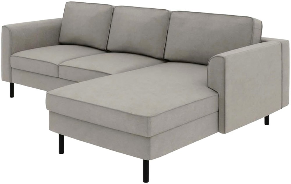 Home affaire Ecksofa »Booster II, whlw. mit Schlaffunktion & Bettkasten, Fuß schwarz« Recamiere beidseitig montierbar,L-Form, in Cord & Struktur LEO o. LINO