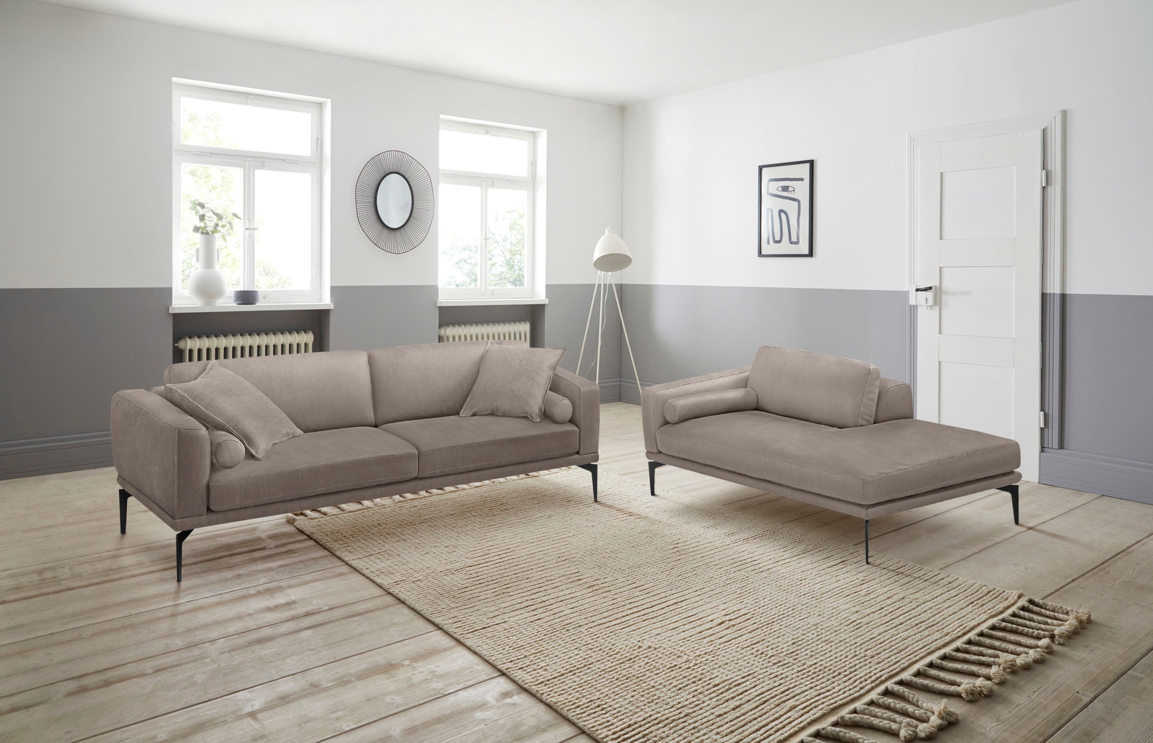 Egoitaliano Polstergarnitur "Masu, Design trifft sensationellen Sitzkomfort" Set besteht aus 2,5-Sitzer, freistehende Ottomane und 3 Rollkissen