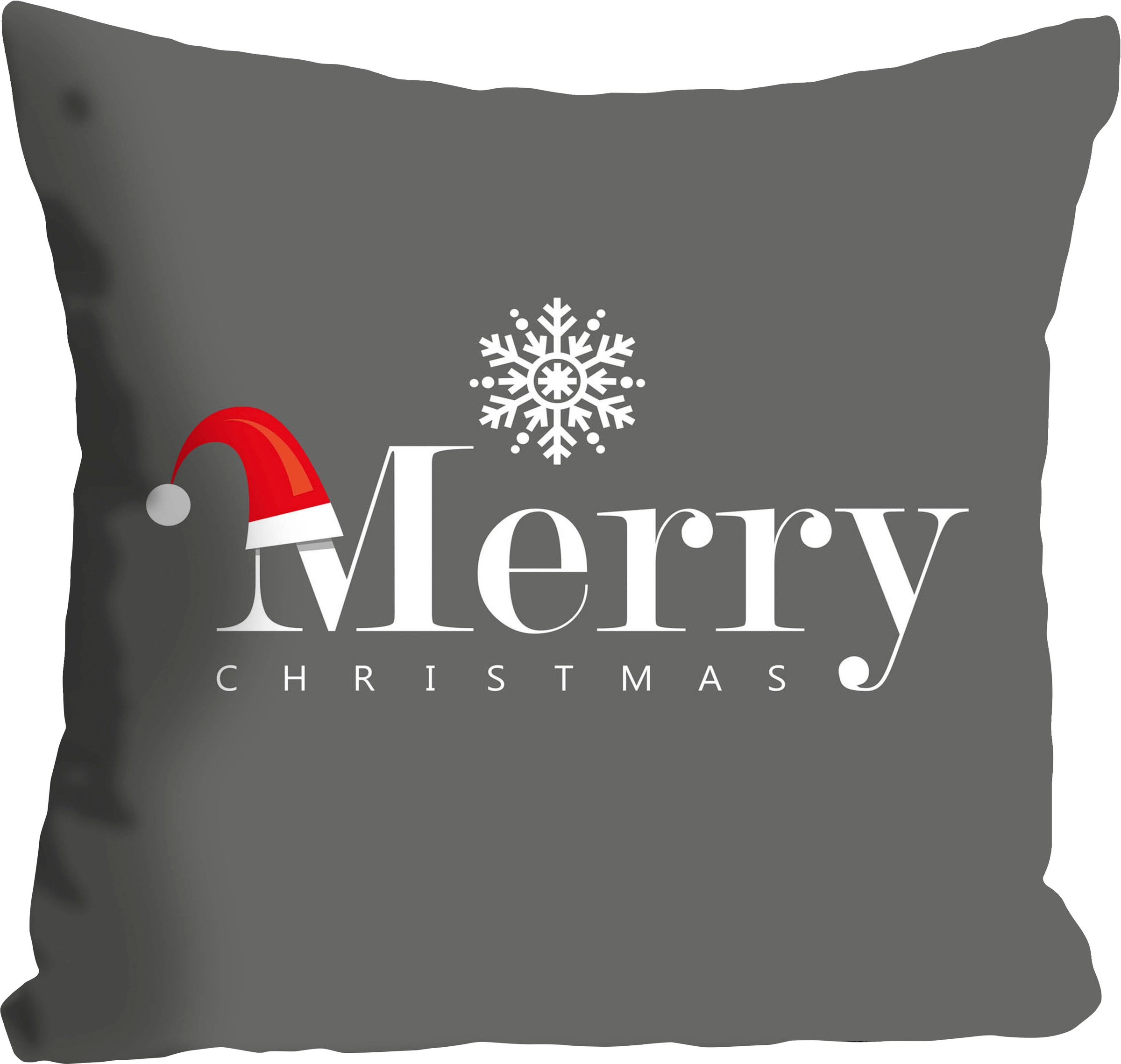 queence Dekokissen "Adrian" Kissenhülle,Merry Christmas,Schriftzug,Graues K günstig online kaufen