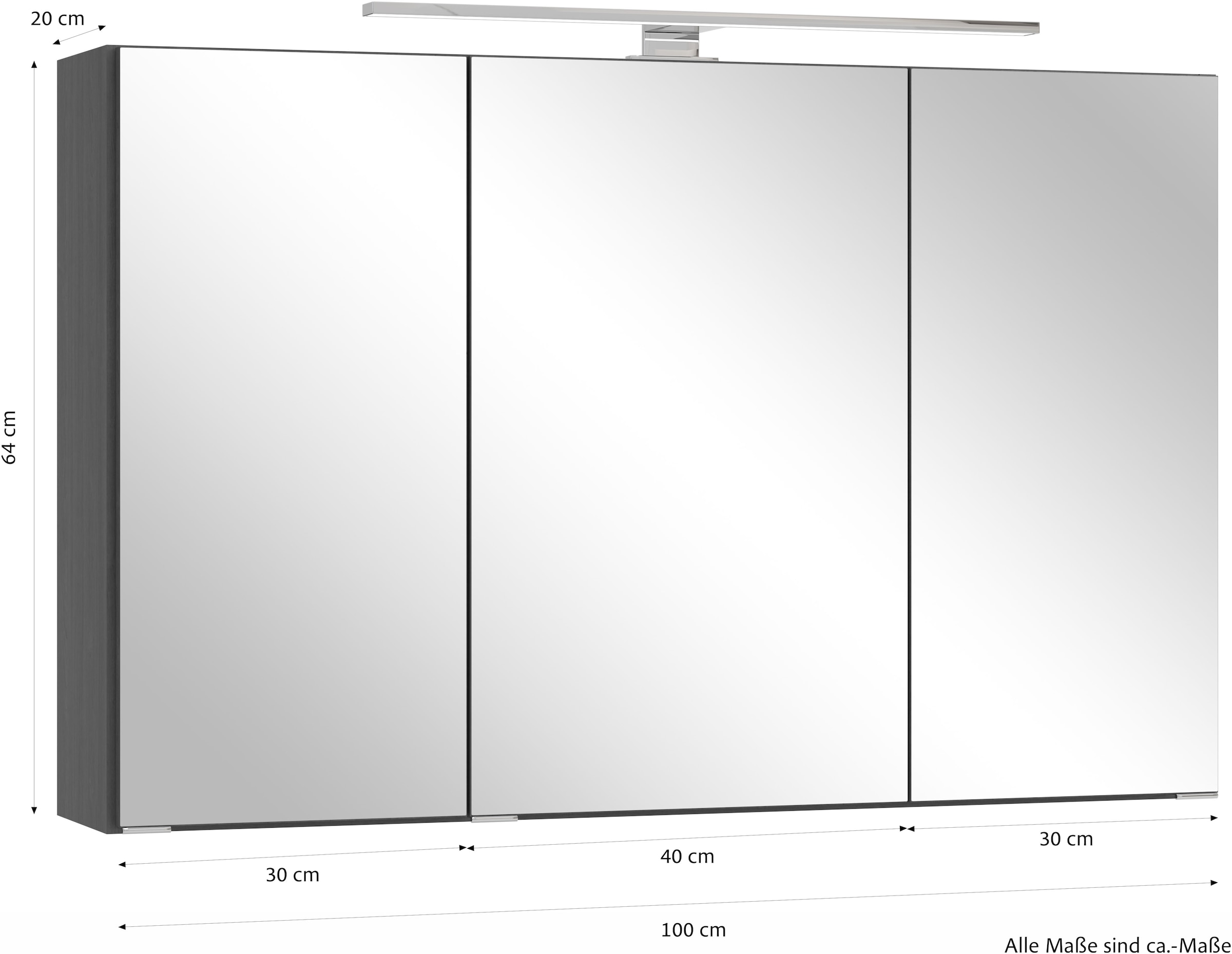 OTTO home Spiegelschrank »BOZEN, 3D-Spiegelschrank 100 cm« Inklusive LED-Aufbauleuchte, Steckdose und Schalter