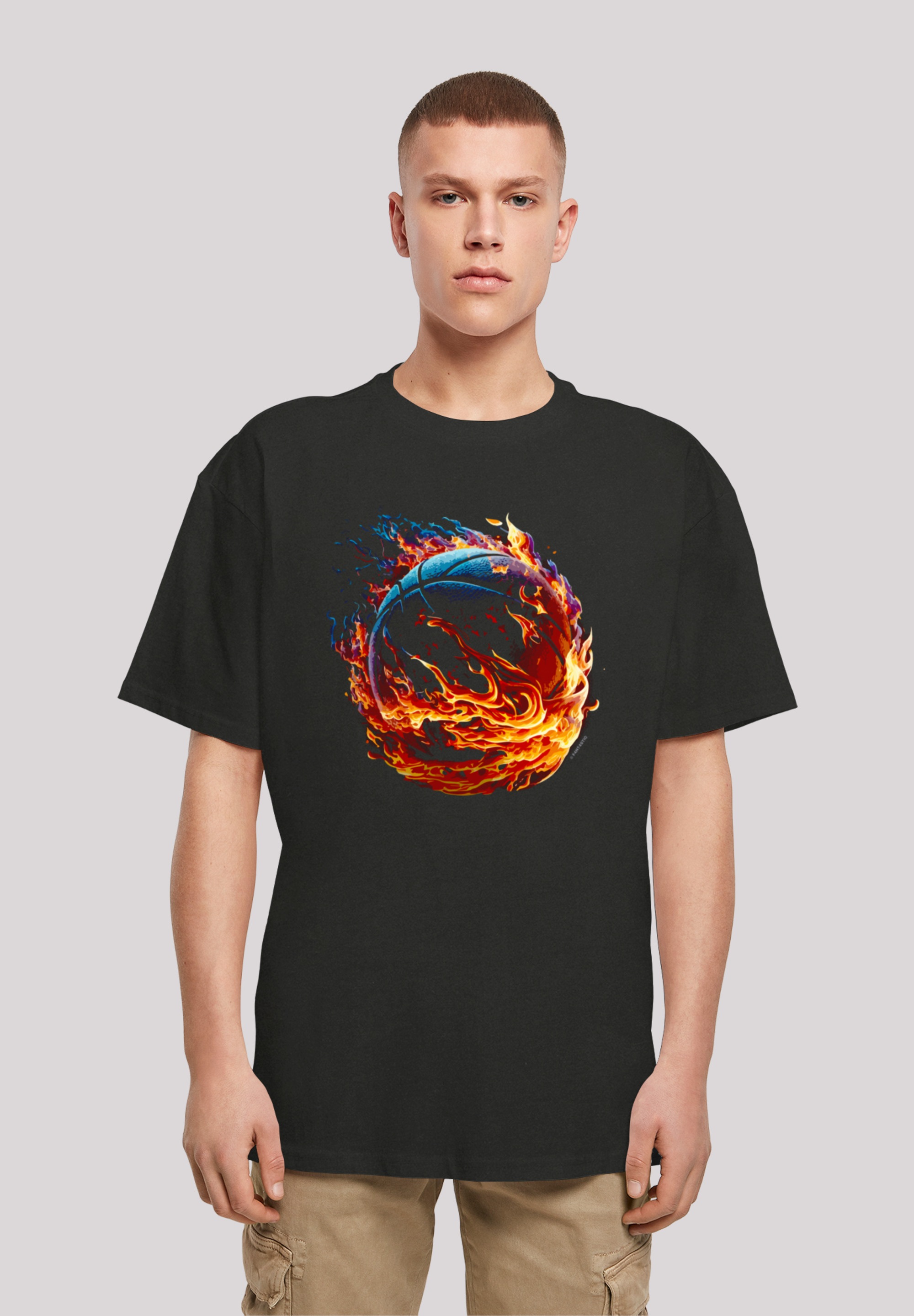 1 Herren T-Shirt "Basketball On Fire Sport OVERSIZE TEE", schwarz, Gr. L, Obermaterial: 100% Baumwolle, Shirts, Print
