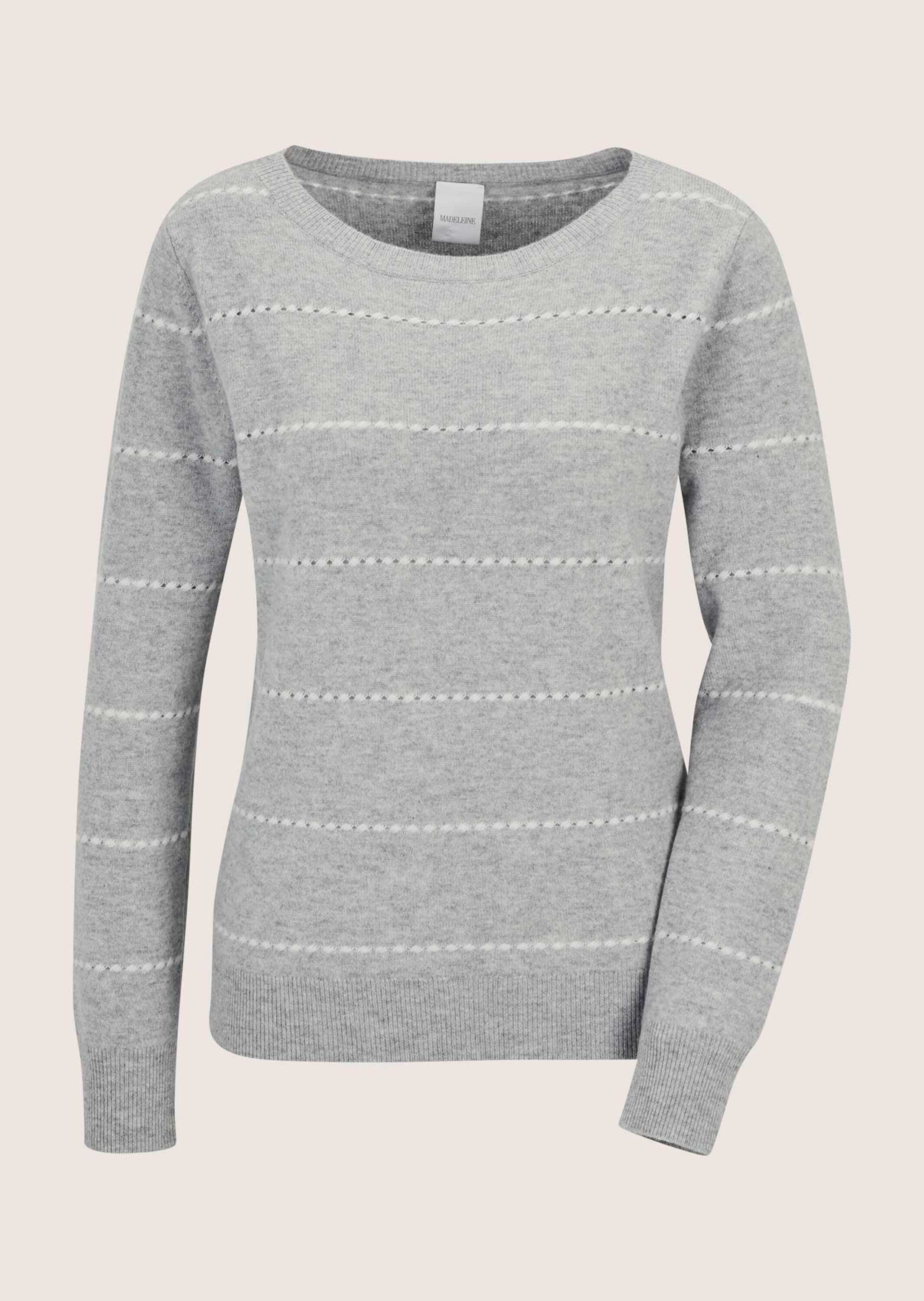 MADELEINE Damen Longpullover "Pullover Pullover"silbergrau, wollweiß, melange, Gr. 48, Obermaterial: 90% Schurwolle WV. 10% Kaschmir WS., Pullover