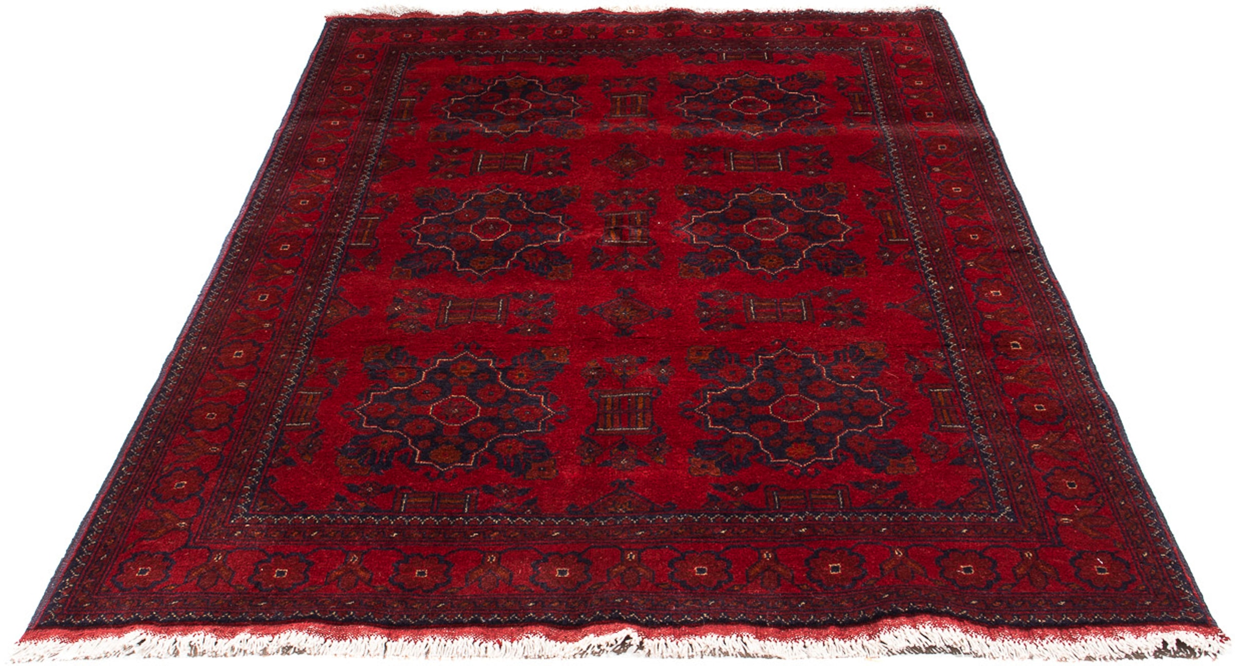 morgenland Orientteppich "Afghan - Kunduz - 219 x 126 cm - dunkelrot", rechteckig, 7 mm Höhe, Wohnzimmer, Handgeknüpft, 