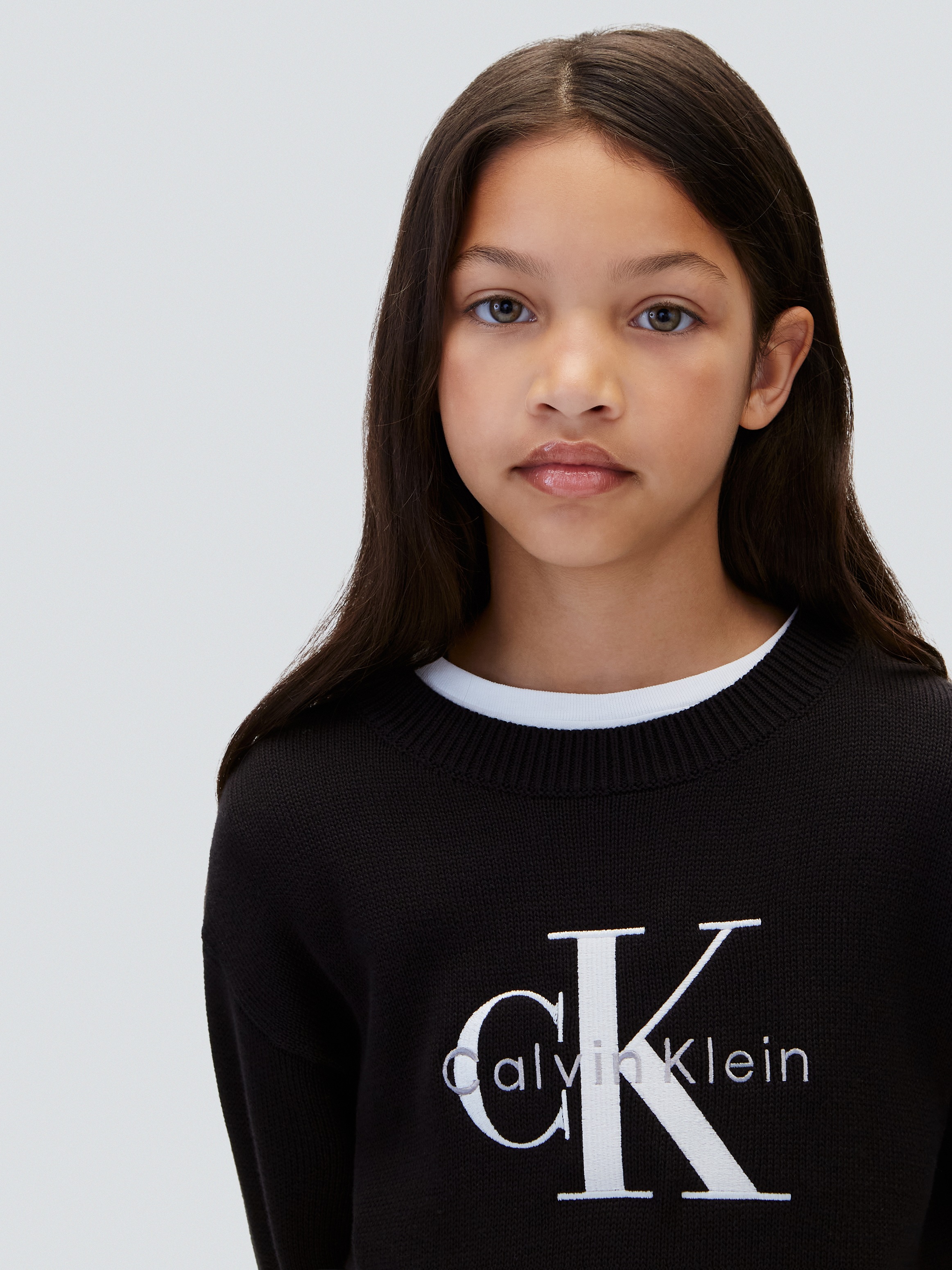 Calvin Klein Jeans Strickpullover Rundhalsausschnitt, Regular Fit, große Stickerei