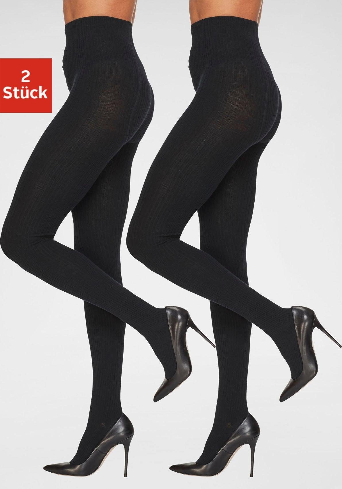 Lavana Strickstrumpfhose "Rippenstrümpfhose mit breiter Rippe" Packung, 2 Stk. in modischem Ripp-Strick