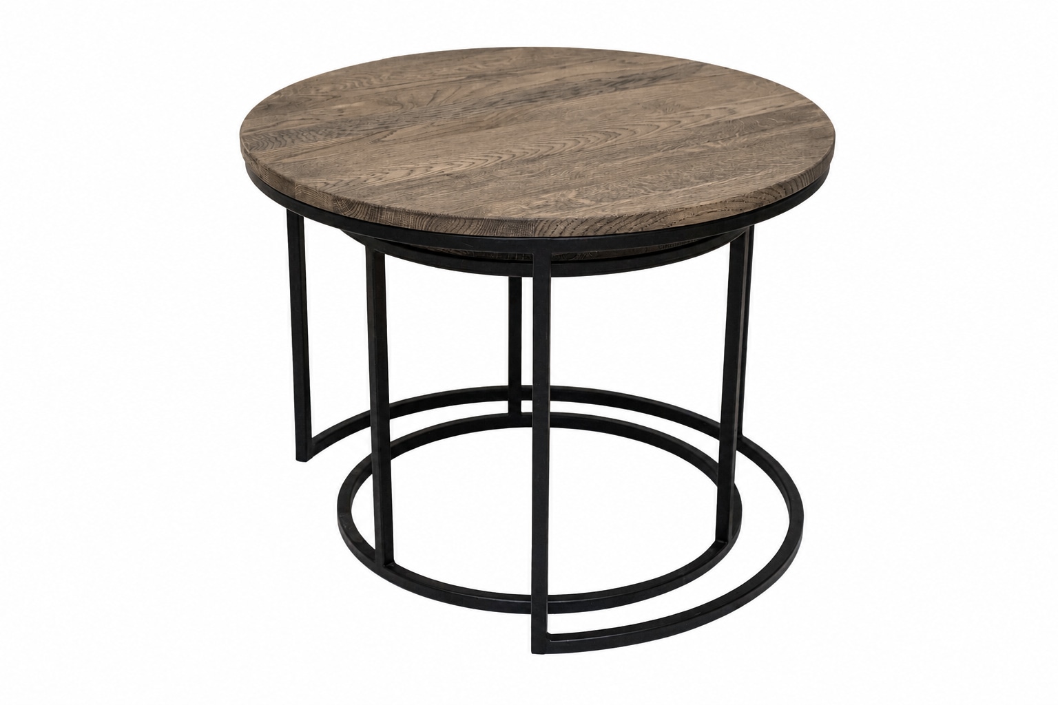 OTTO home Couchtisch »Kiruna, Wohnzimmertisch, Sofatisch, Beistelltisch, Kaffeetisch, rund« Packung,  Wildeiche geölt Natur/Smoke, rund (Ø 60 cm), Metallgestell