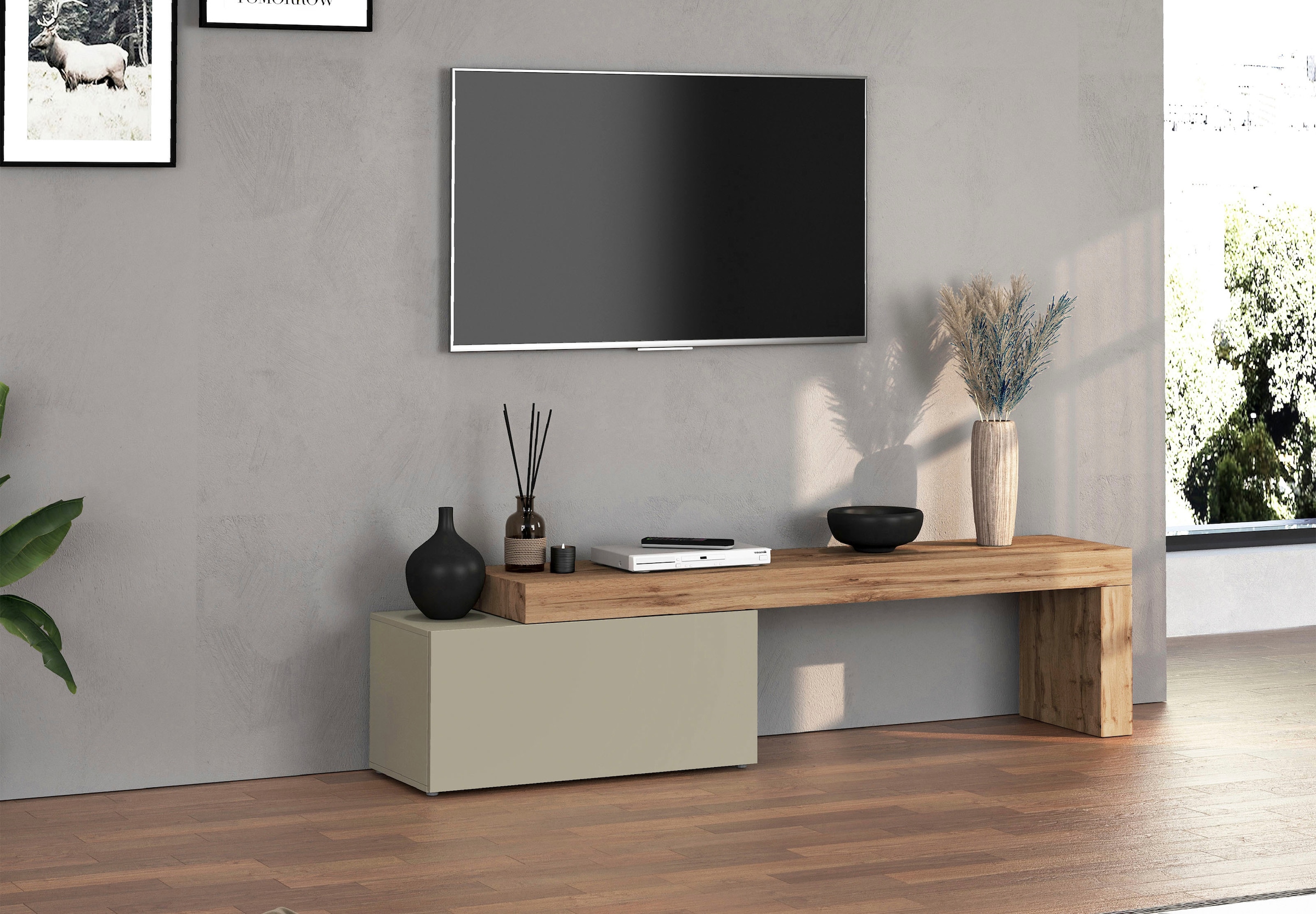 INOSIGN Lowboard »Chronos TV-Board, TV-Schrank«, (1 St., Breite verstellbar von 180 bis 260 cm), Breite 220 cm TV-Board,Lowboard,1 Klappe und ein L-Förmiger Aufsatz
