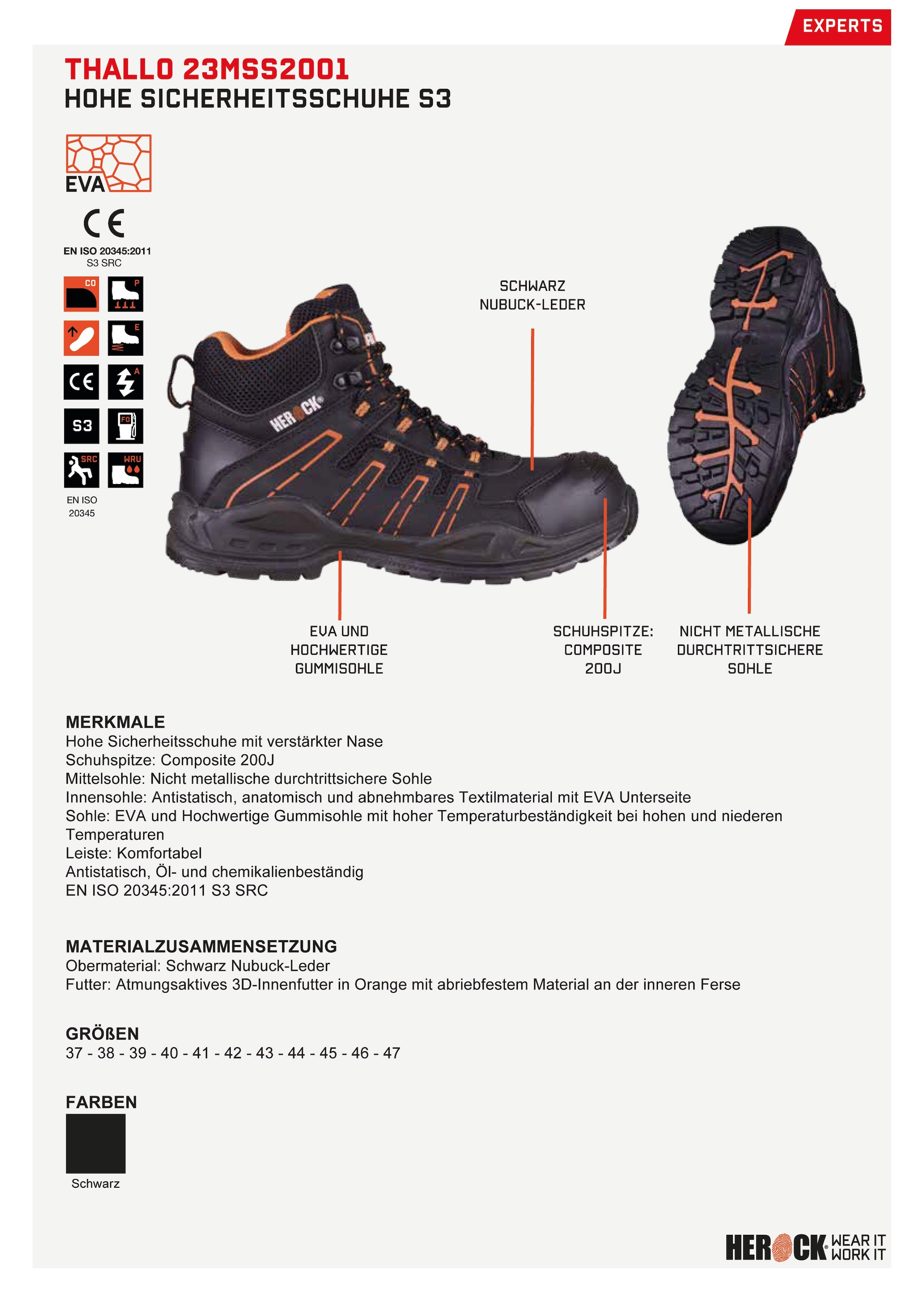 Herock Sicherheitsschuh »THALLO S3«, Echtes Leder, durchtrittschutz,  rutschhemmend, leicht, Klasse S3 online kaufen | BAUR