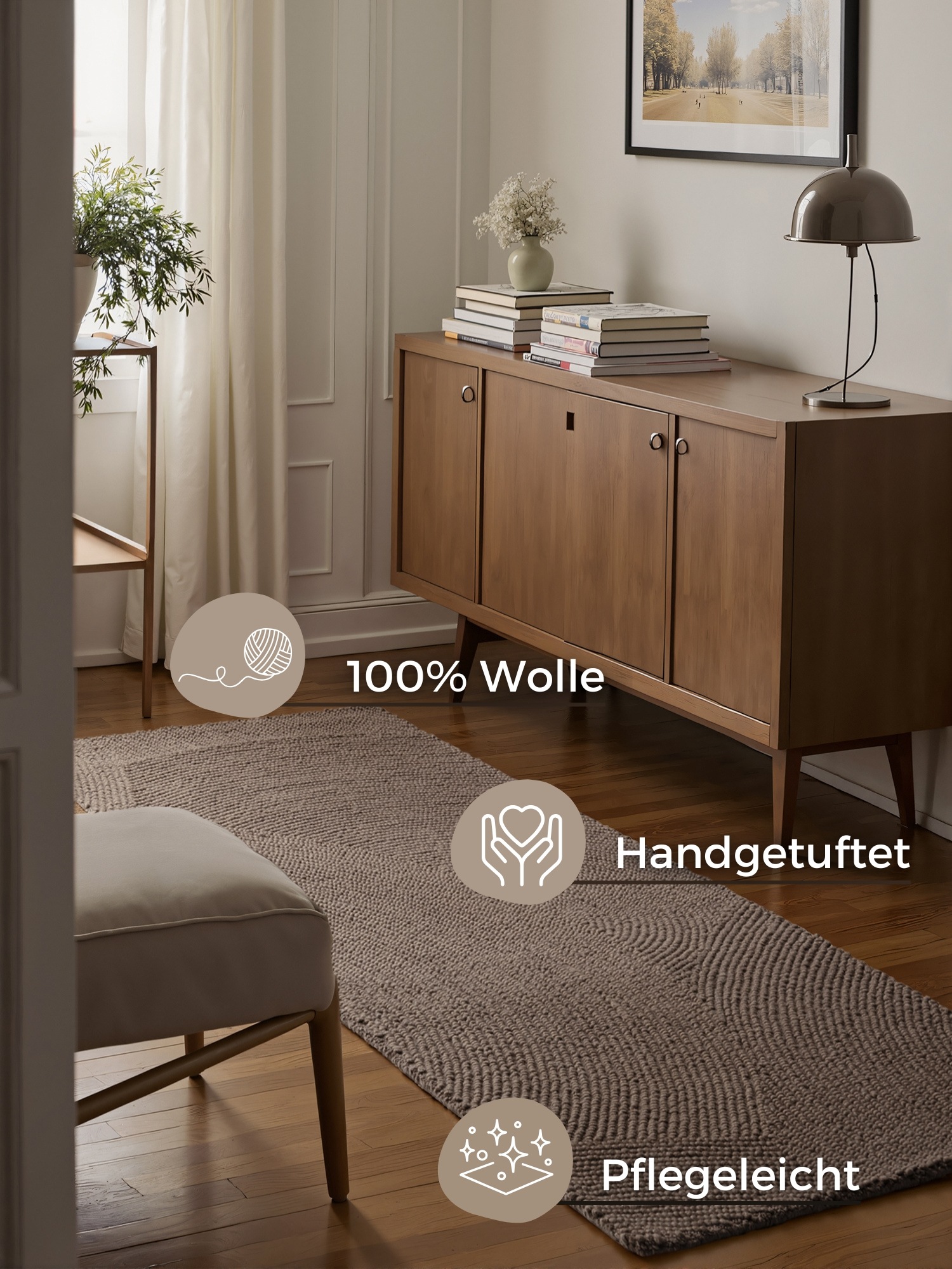 HANSE Home Wollteppich »Eleni«, rechteckig, 18 mm Höhe, Handgetuftet, Wolle, Natur, Wohnzimmer, Schlafzimmer, Skandi, Hygge