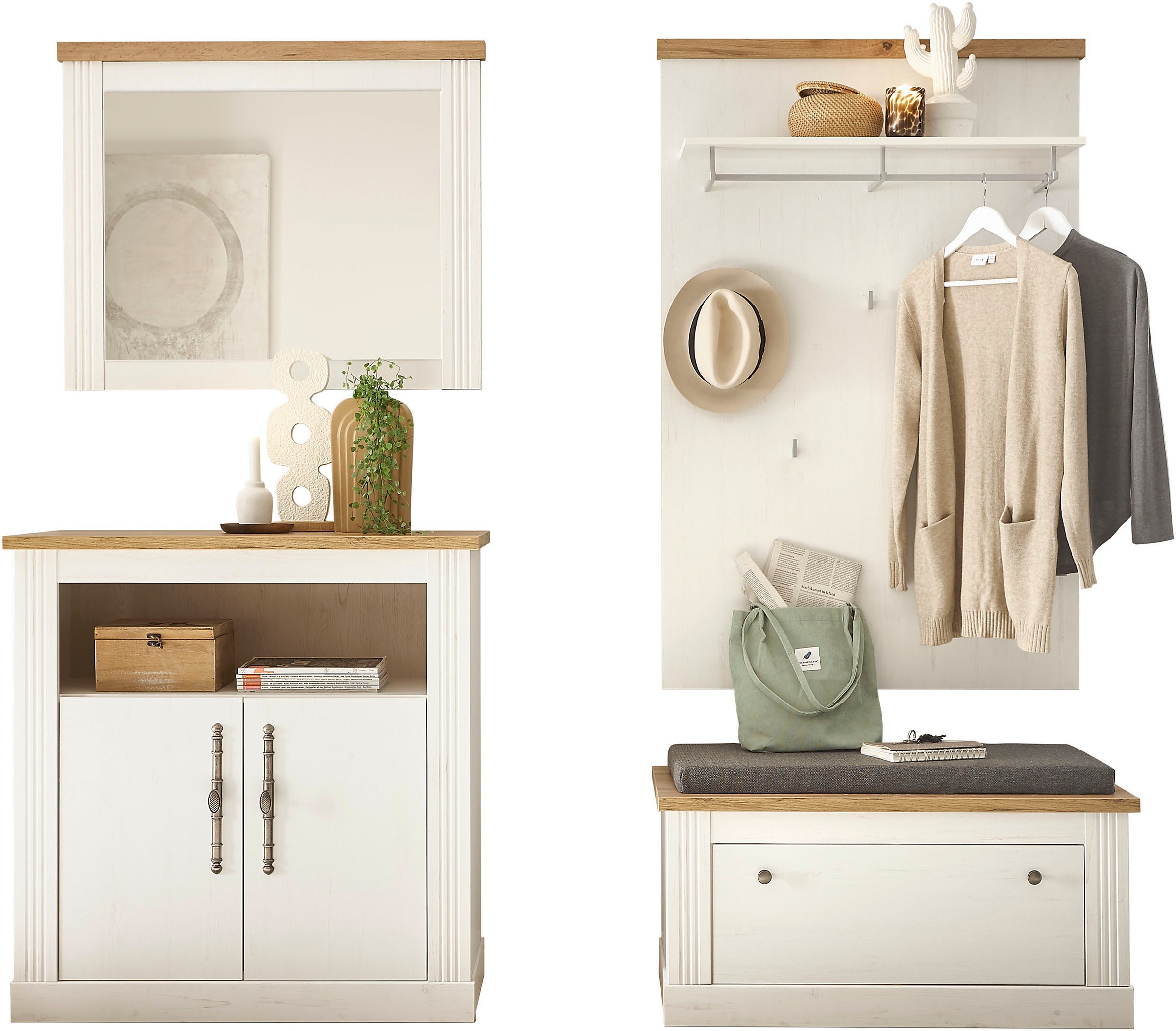 Thumbnail - Home affaire Garderoben-Set "WESTMINSTER TOPSELLER" Schuhbank, Spiegel, Kommode, Wandpaneel, 4 Stk. tlg.