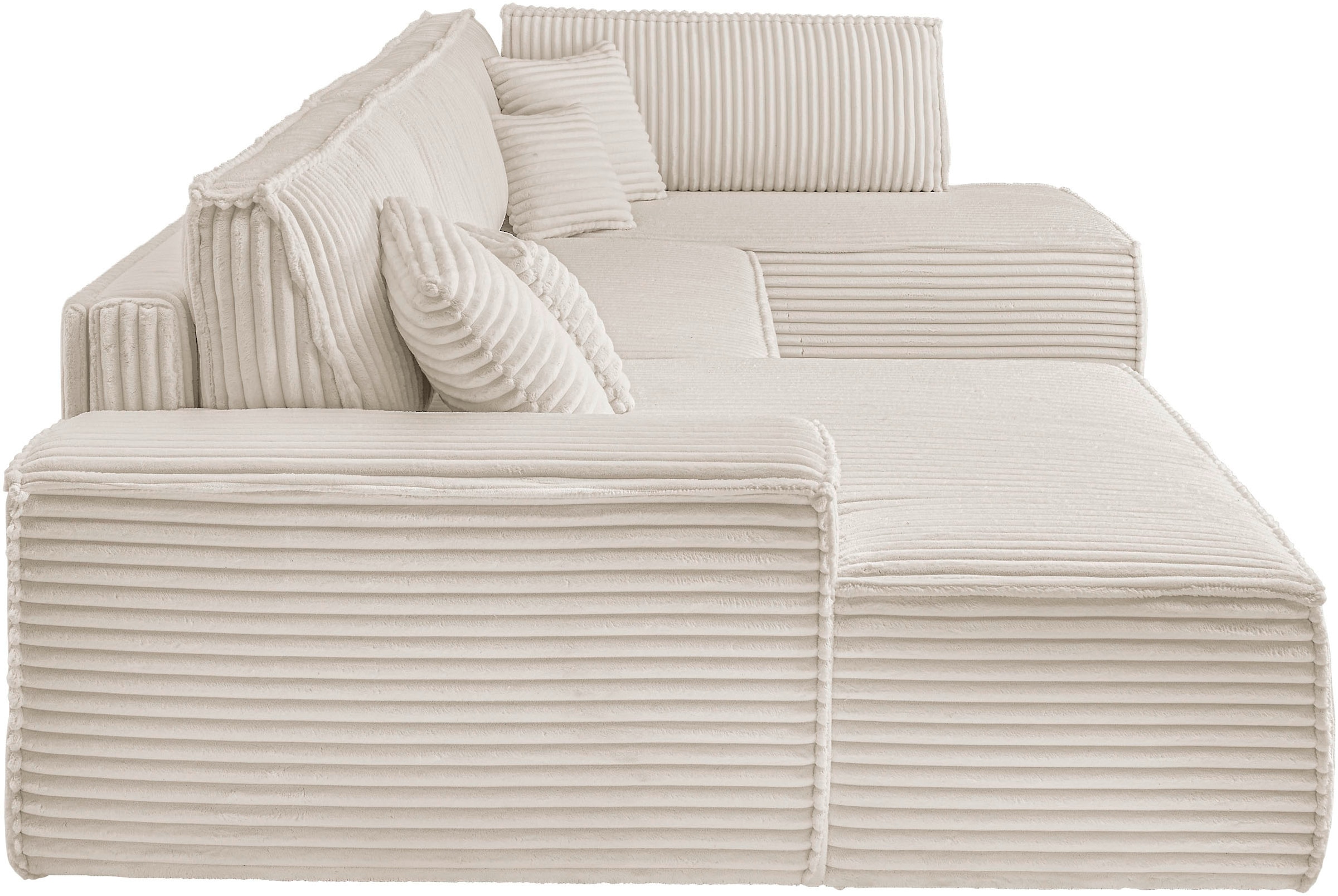 andas Wohnlandschaft »FINNLEY U-Form XXL 329 cm, Schlafsofa, Schlaffunktion m. Bettkasten«, (194/139 cm), Bouclé, Struktur und Cord