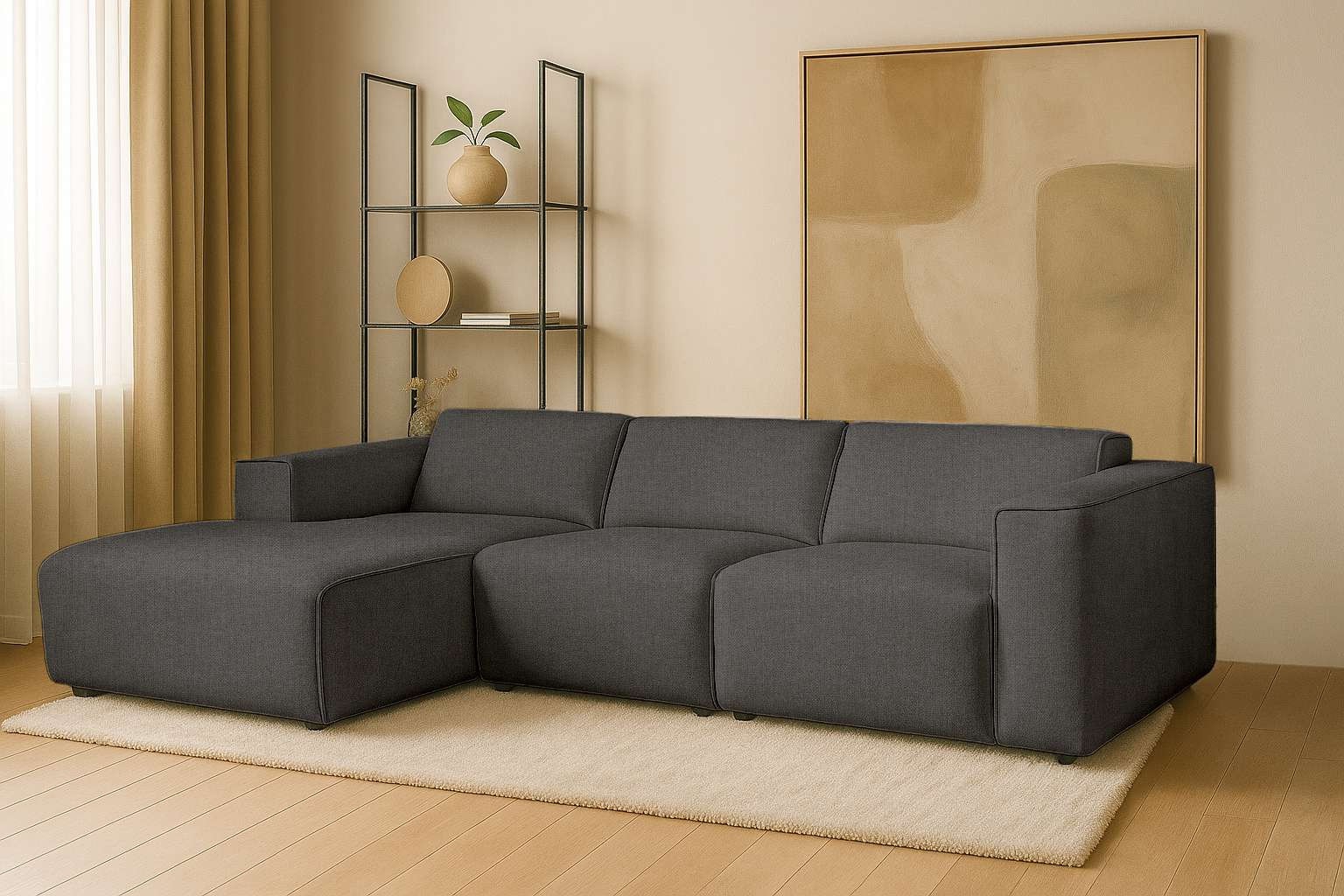 Home affaire Ecksofa »Noord mit Kedernaht, Breite 281 cm, L-Form« Cord, Struktur, Webstoff, mit Wellenunterfederung, Massivholzrahmen