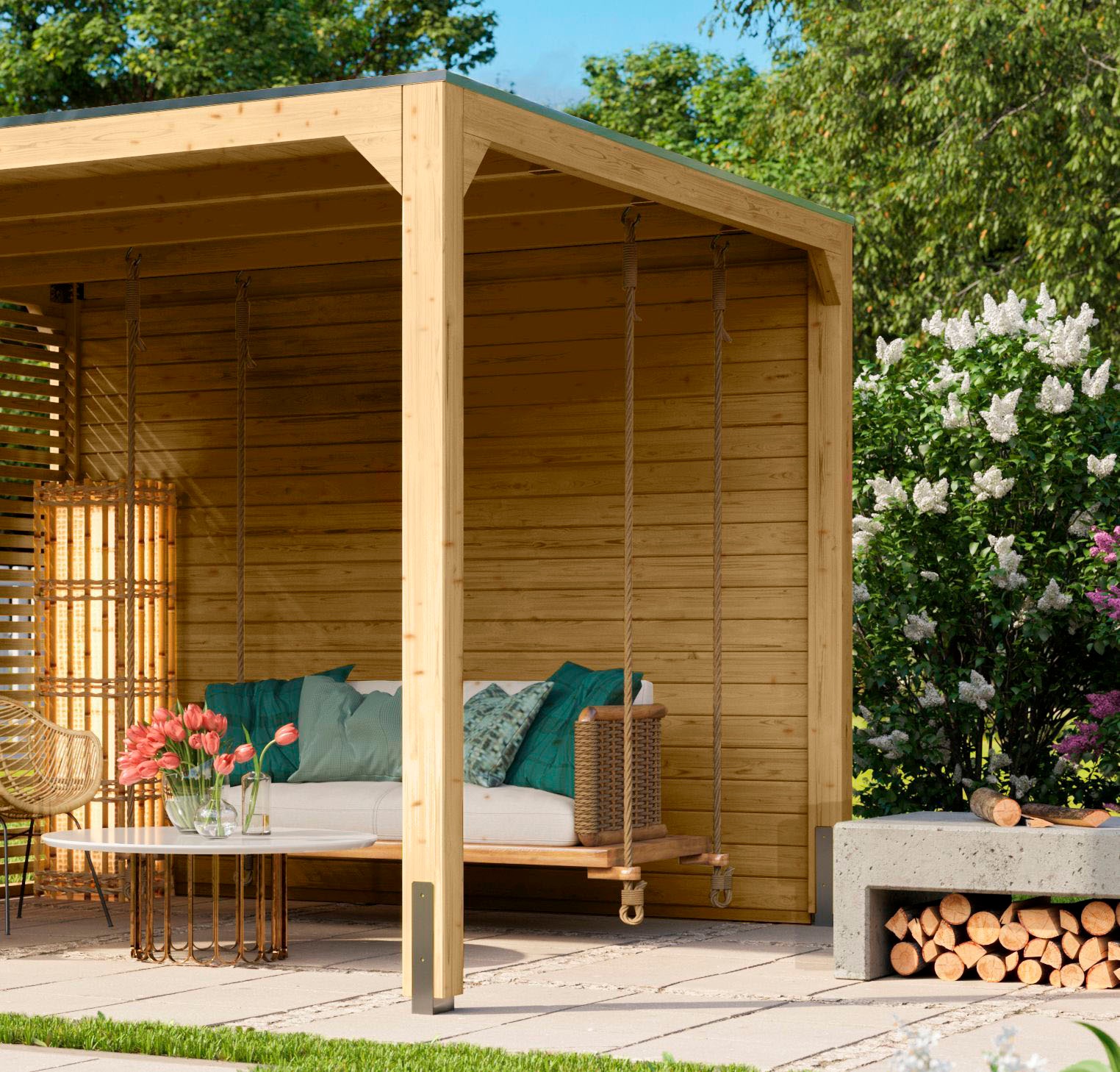 Thumbnail - Karibu Holzpavillon "Cubus" mit Seiten- und Lamellenwand