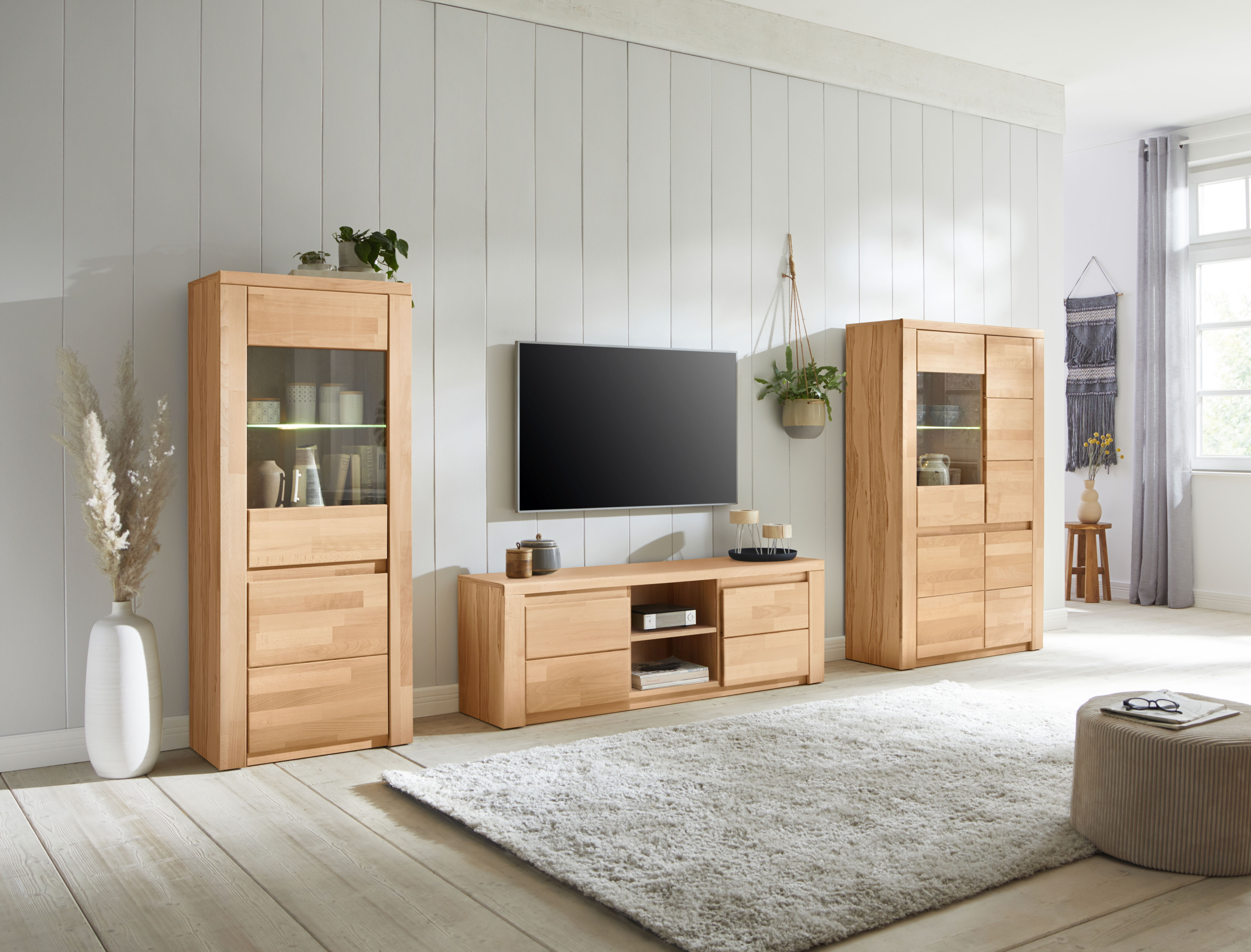 OTTO home Wohnwand "BURANO 3-teilig, Lowboard mit Kabeldurchführung, 290cm Breite" Set, 3 Stk. tlg.